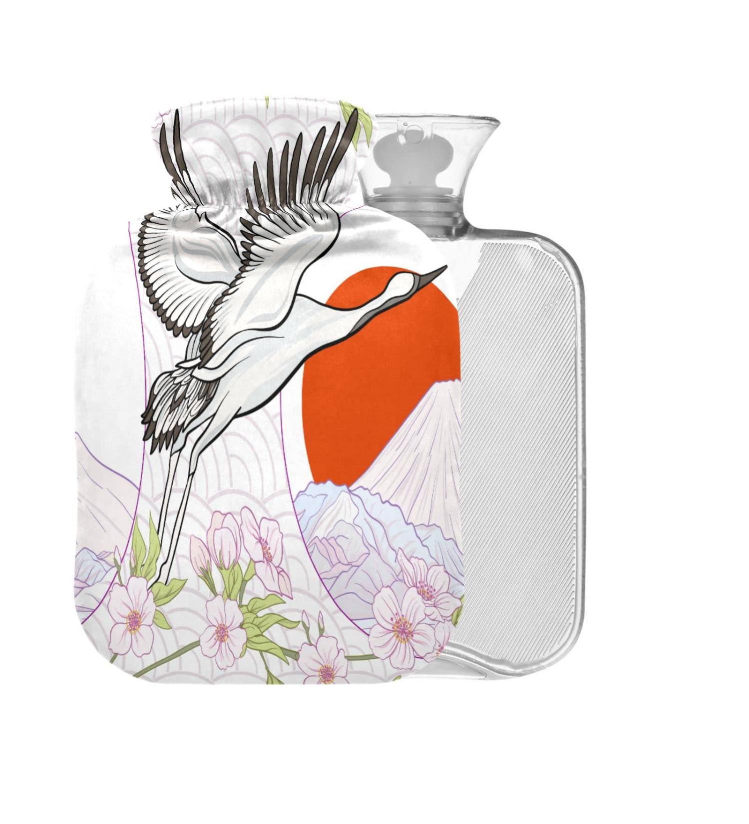 Crane & Chrysanthemum Hot Water Bottle 1L | BPA Free Pain Relief Bag for Bed Hands & Feet - Buy Online on GoSupps.com