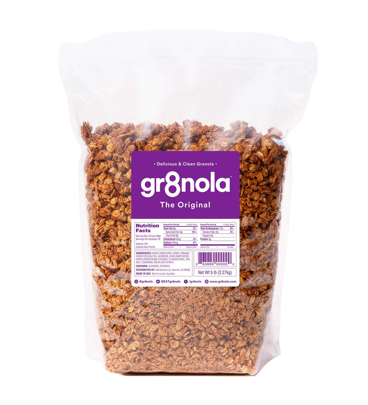 gr8nola BULK Granola Cereal - Superfood Almonds, Honey, Cinnamon, Flaxseed - 4.5lb Resealable Bag - Buy Online on GoSupps.com