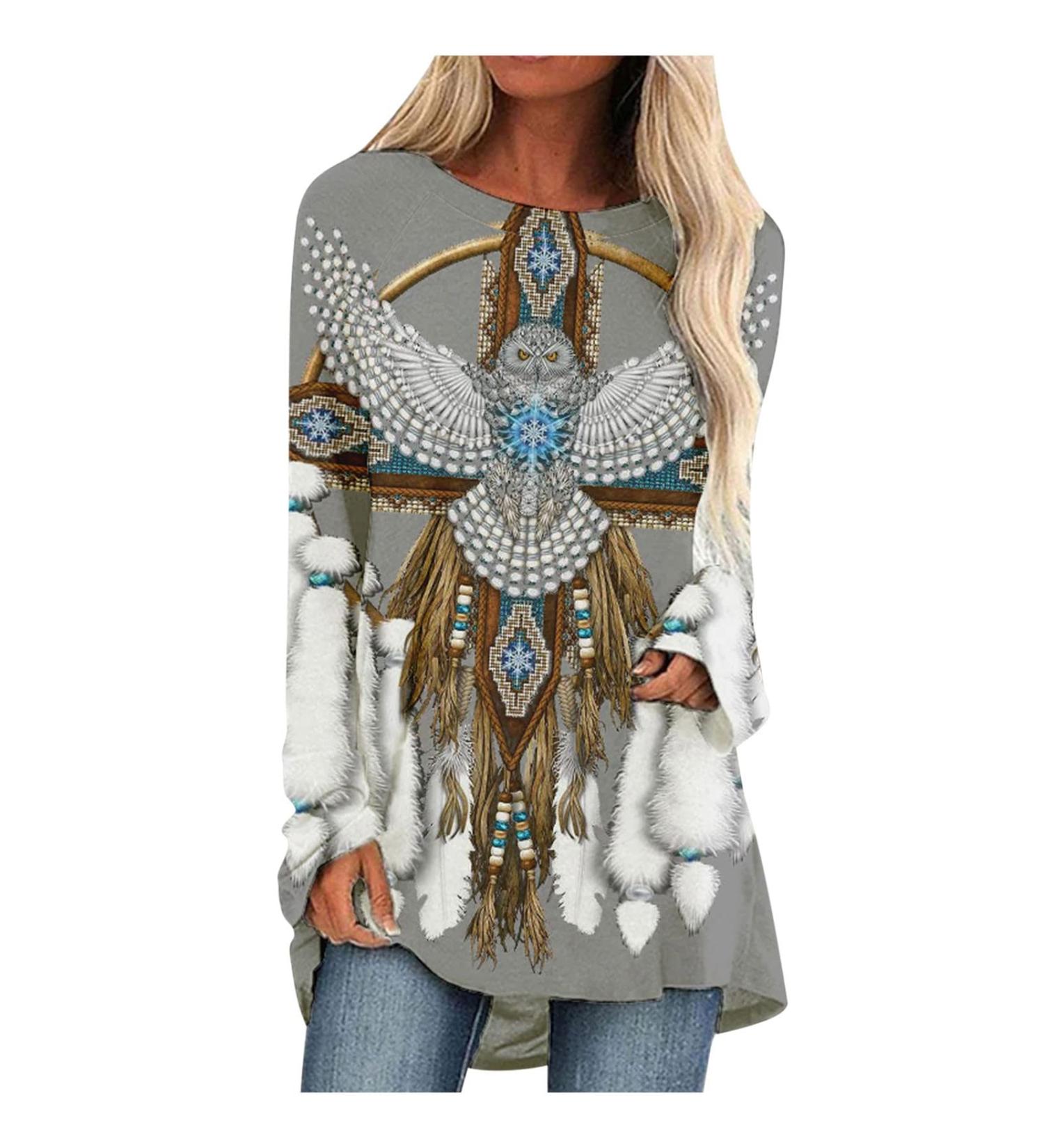 Women's Gray Aztec Graphic Tunic Top - XX-Large | Casual Western Cowgirl Style - Buy Online on GoSupps.com