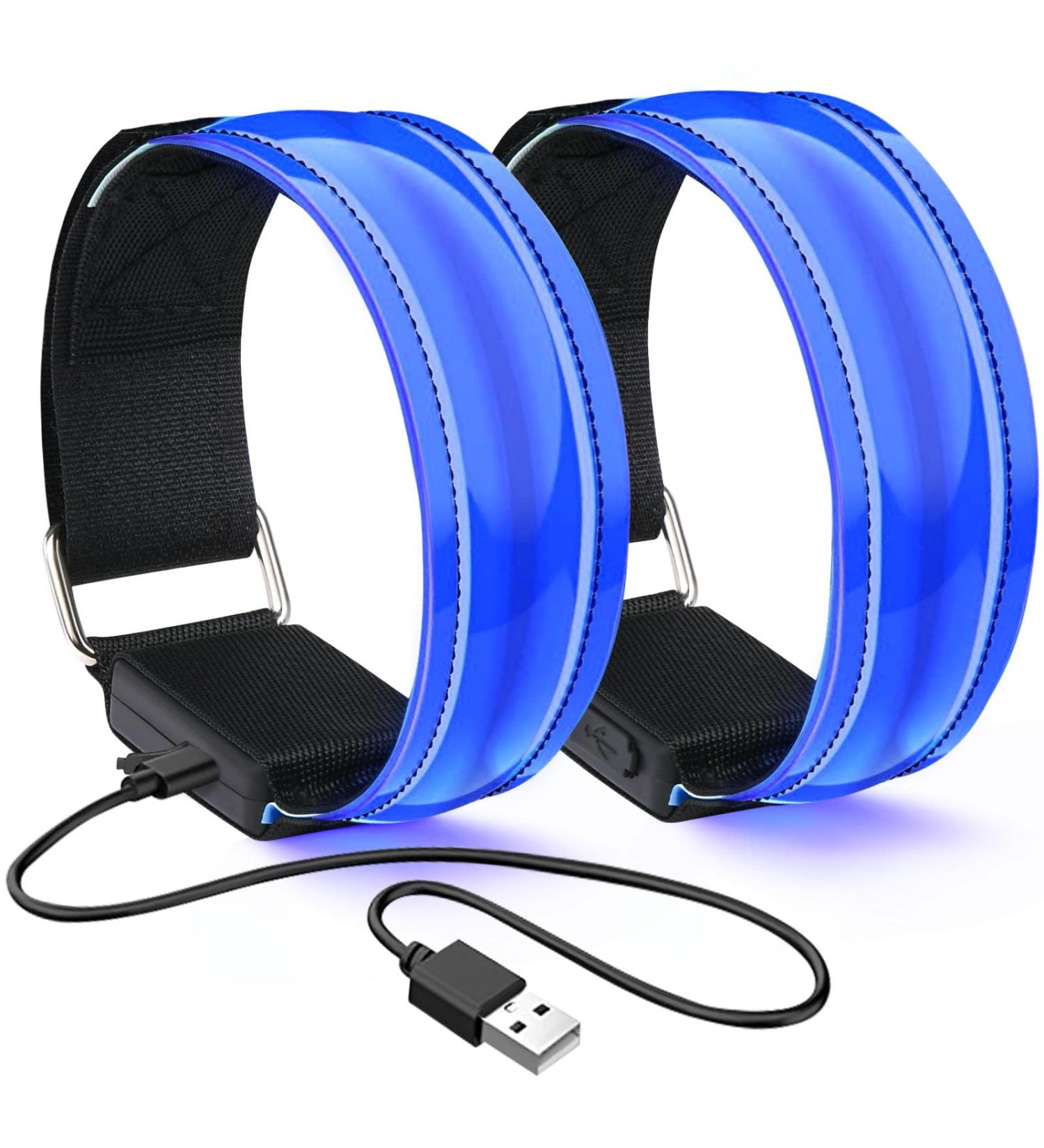 Flintronic LED Bracelet - Reflective USB Lighting Tape for Night Running & Outdoor Sports - 2PC Blue | Unisex Safety Light - Buy Online on GoSupps.com
