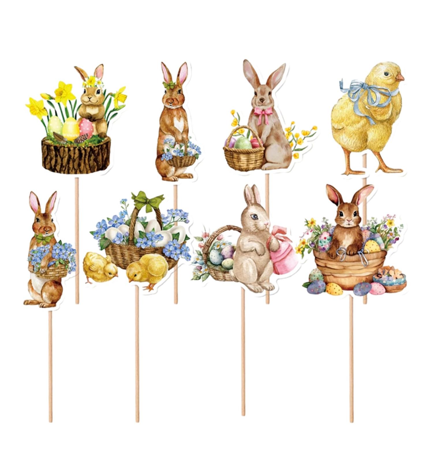 awakentti 8PCS Peter Rabbit Cupcake Decoration Room Ornaments Cake Picks with Clear Printing Easter Cupcake Toppers for Photo Wall Photo Booth Background Candy Box - Buy Online on GoSupps.com