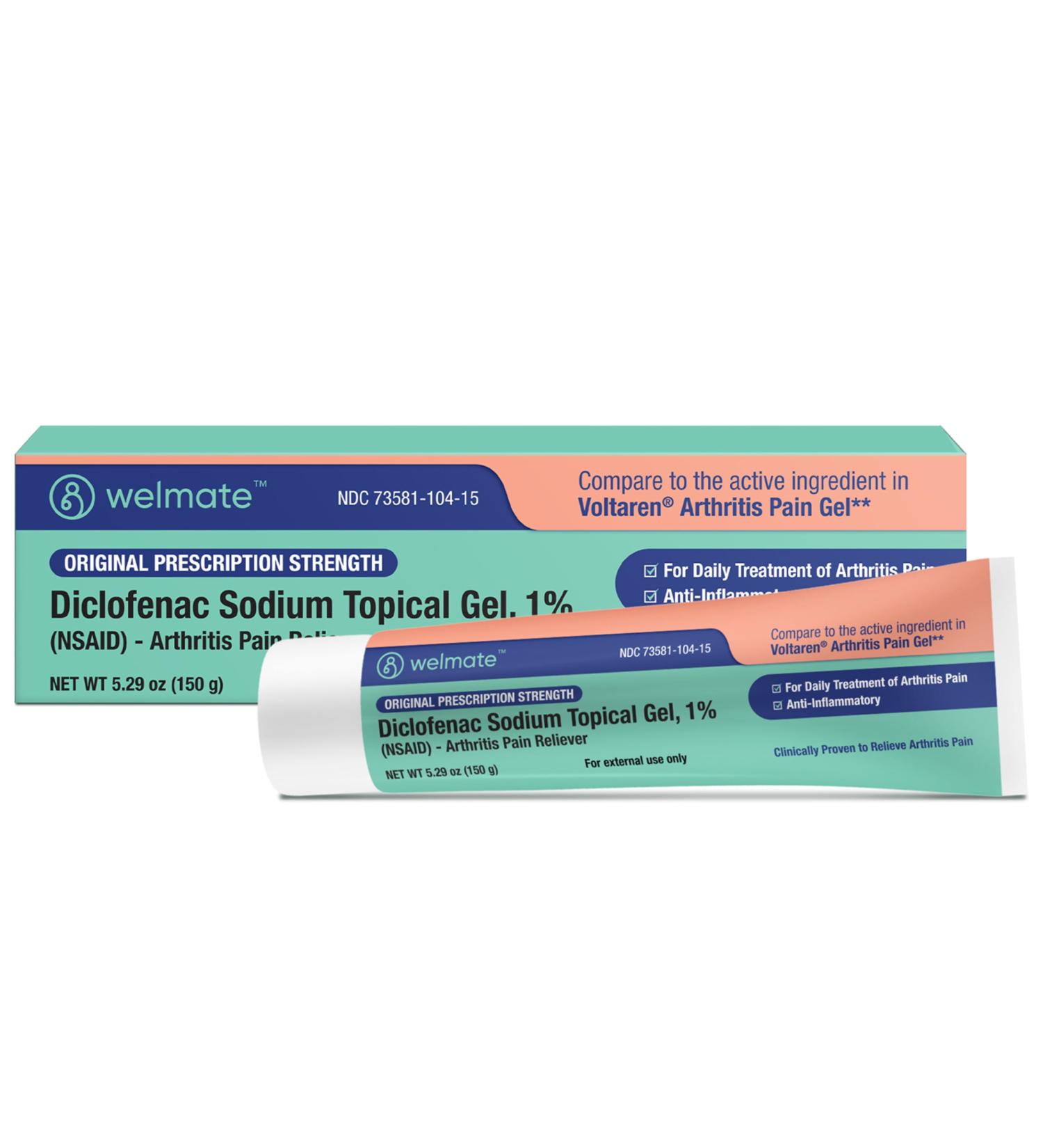 WELMATE Arthritis Pain Reliever - Diclofenac Sodium Topical Gel 1% - Fast Relief for Joint Pain - Over-The-Counter - FSA & HSA Approved - 5.29 oz (150g) - Mobility Aid - Buy Online on GoSupps.com
