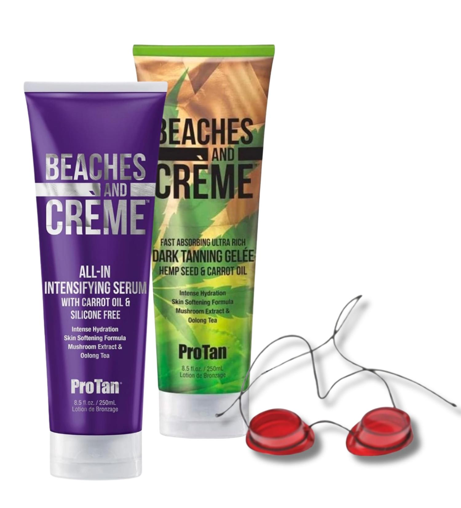 ProTan Beaches & Creme Dark Tanning Gelee with Hemp Seed & Carrot Oil All-In Intensifying Serum and Tanning Goggles 250 ml Each for Luxurious Sun-Kissed Skin - Buy Online on GoSupps.com