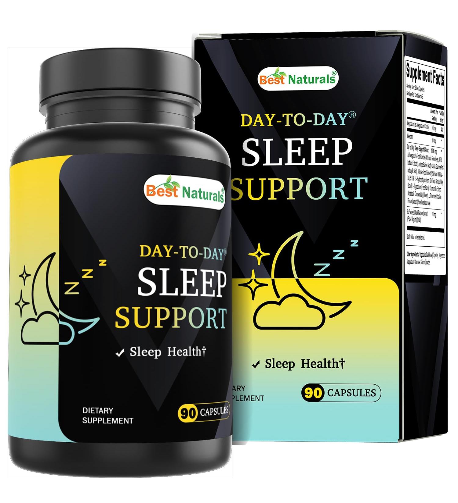 Best Naturals Day-to-Day Sleep Support with Melatonin Magnesium Ashwagandha Wild Lettuce GABA Valerian 5-HTP Tryptophan Chamomile L-Theanine Passion Flower 90 Veg Capsules - Buy Online on GoSupps.com