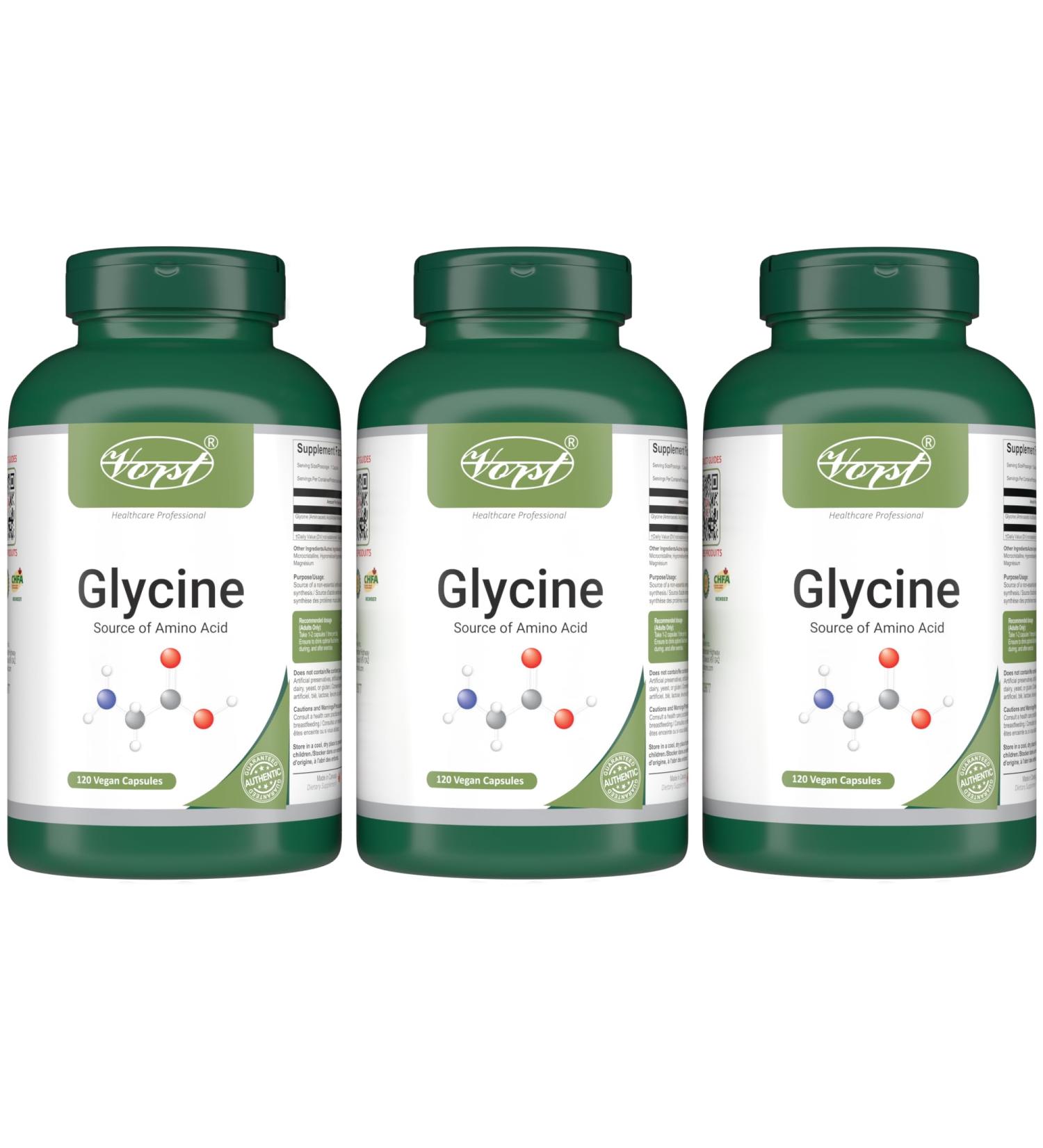 VORST Glycine Supplement 800mg 3 x 120 Vegan Capsules | Pure Glycine Powder Pills | 3 Bottles 360 count (Pack of 1) - Buy Online on GoSupps.com