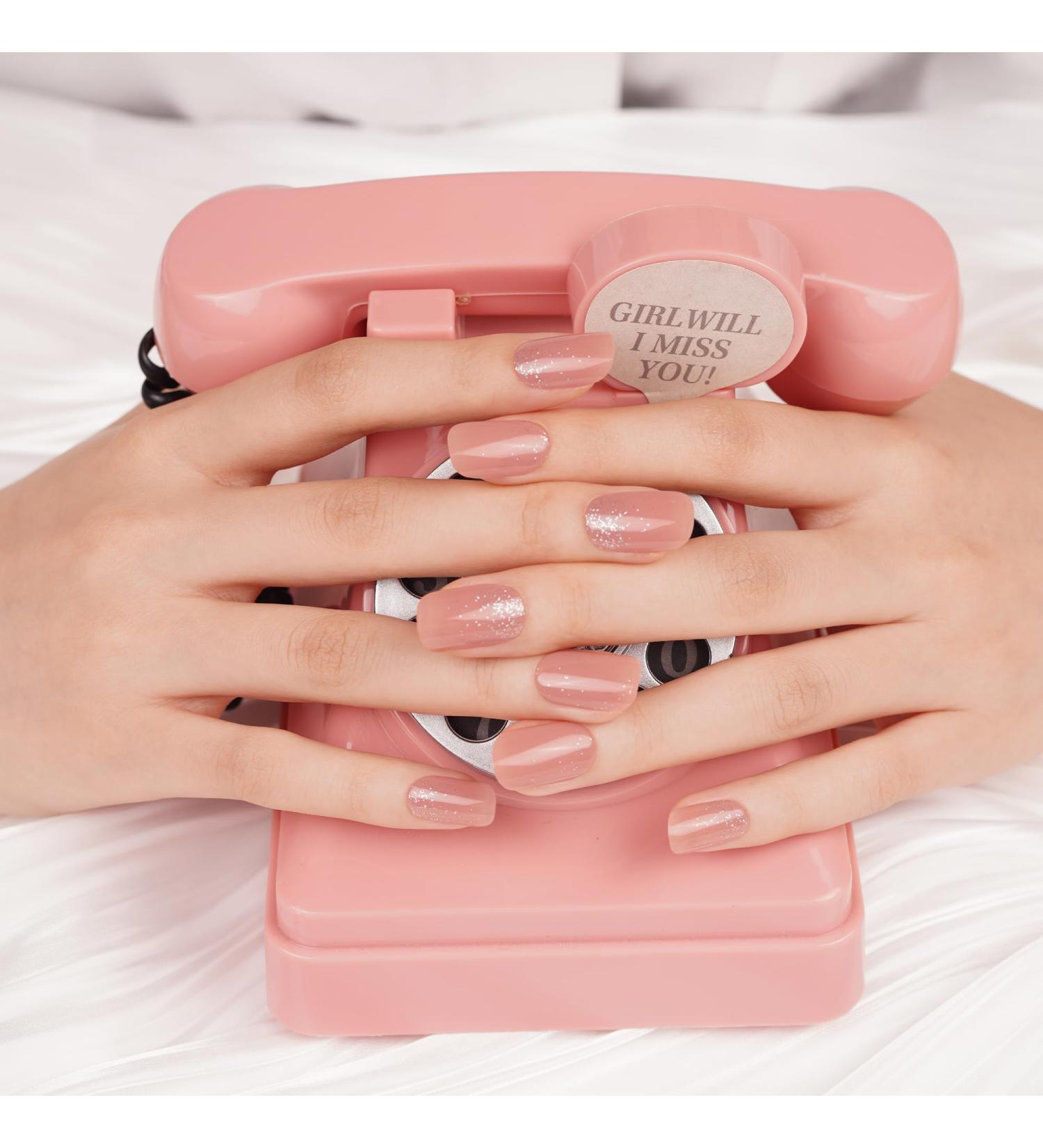 Shop Danni & Toni Shimmering Sands Gel Nail Films | Pink Silver Monochrome Glossy Nail Stickers - 28 Semi-Hardened Nail Wraps - Buy Online on GoSupps.com