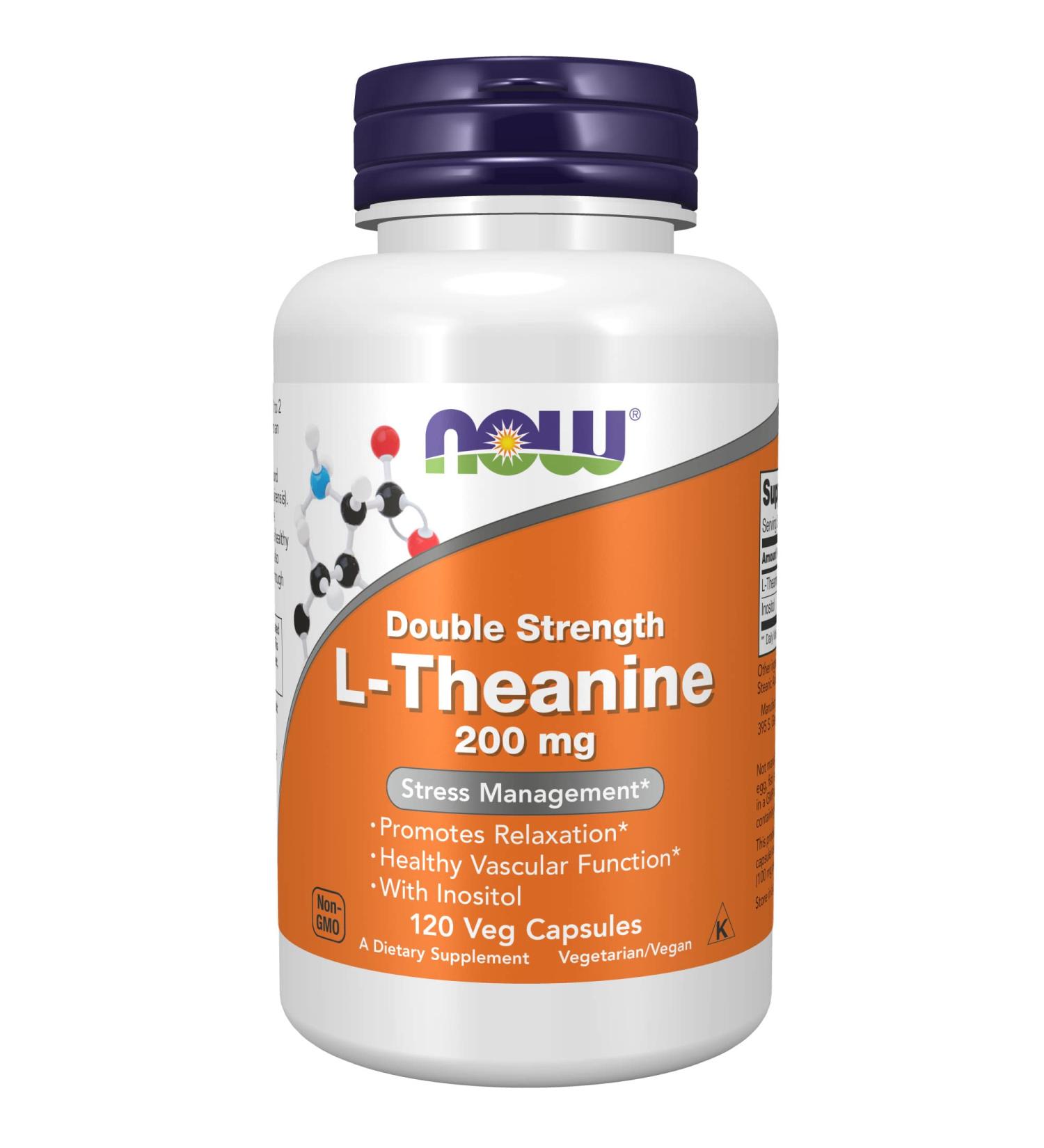 Now Foods L-Theanine Double Strength 200 mg | 120 Veg Capsules - Calm & Focus - Buy Online on GoSupps.com