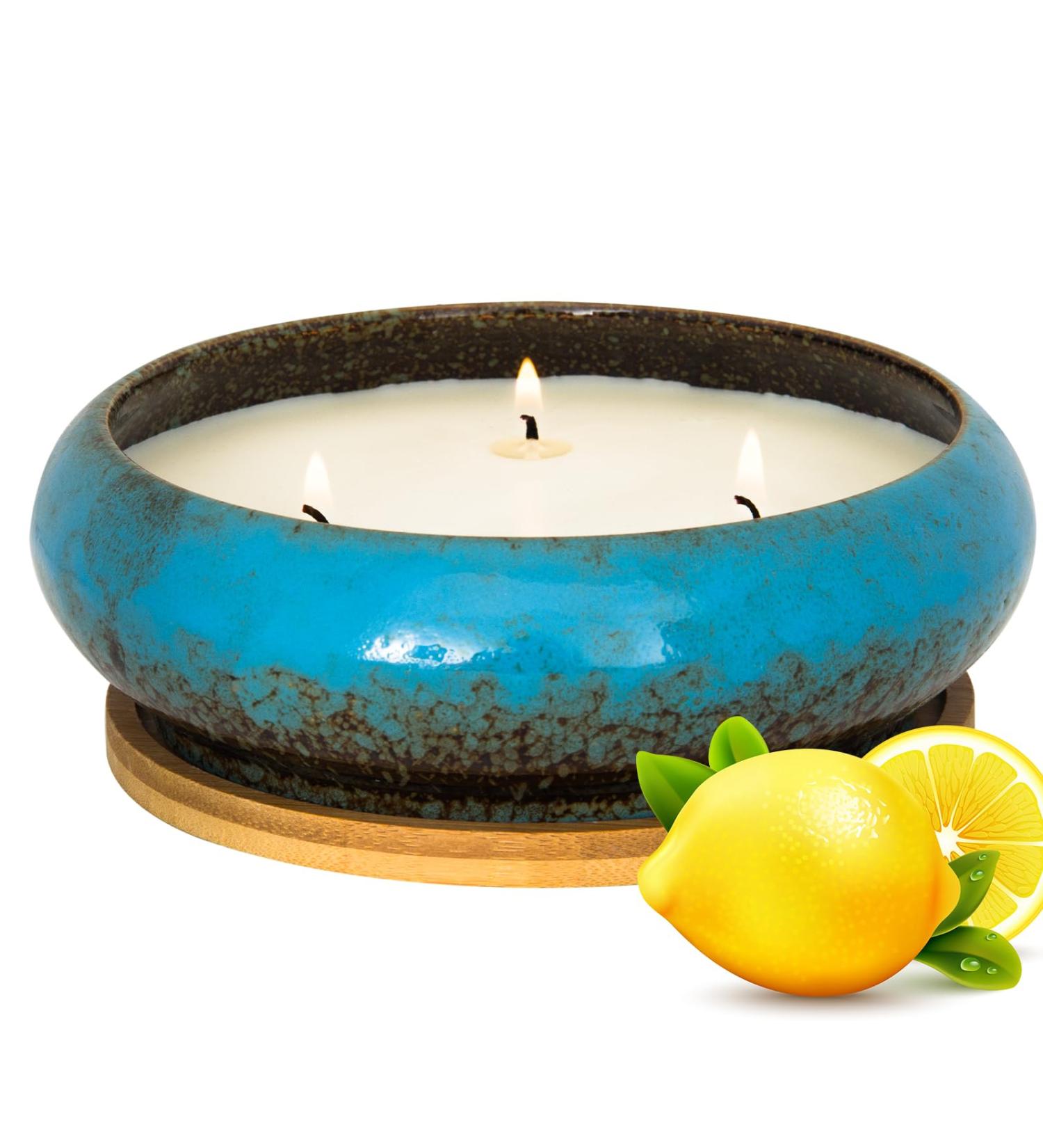 Buy Large 3-Wick Lemon Scented Candles | 17oz Aromatherapy Gifts for Women | Natural Soy Decorative Candles for Home - Perfect for Mother s Day & Anniversaries - Buy Online on GoSupps.com