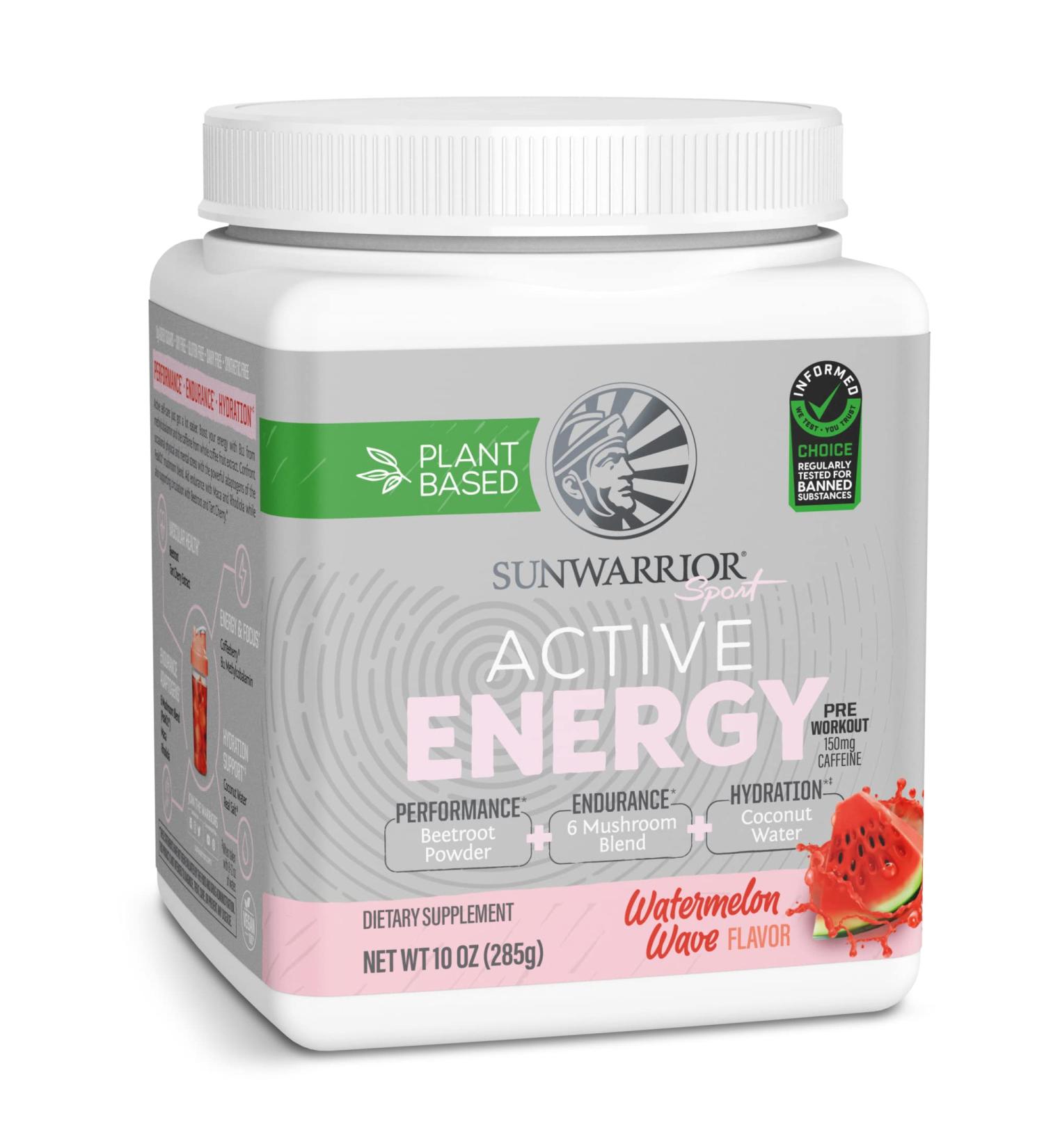 Sunwarrior Plant-Based Preworkout Powder - Hydration Blend with Coconut Water & Mushrooms | Sugar-Free Gluten-Free Dairy-Free | Watermelon Wave 30 Servings - Buy Online on GoSupps.com