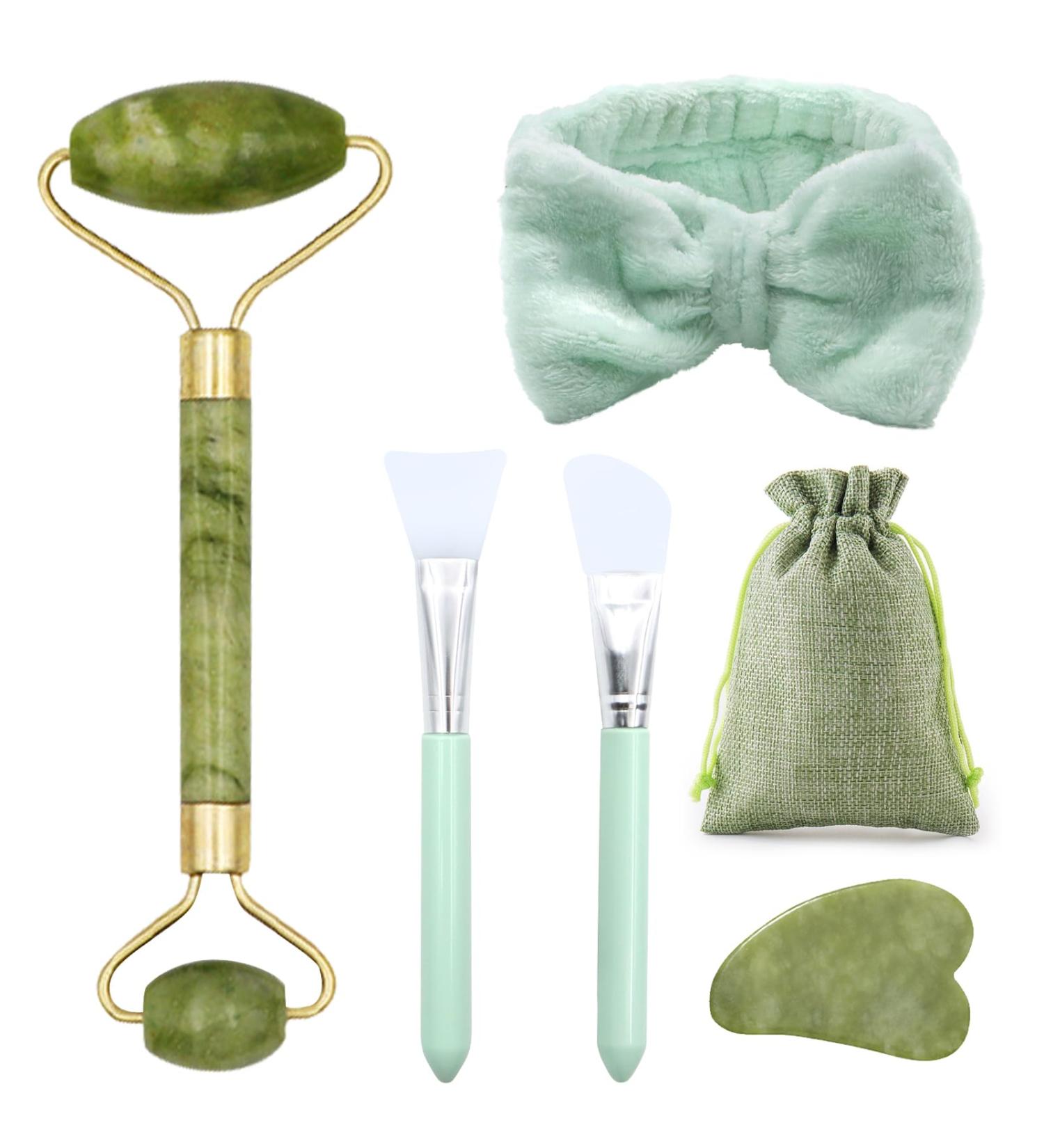 Buy Scettar 6-Piece Jade Gua Sha Set - Natural Facial Roller & Massager for Eye Swelling & Skin Tightening | International Shipping Available - Buy Online on GoSupps.com