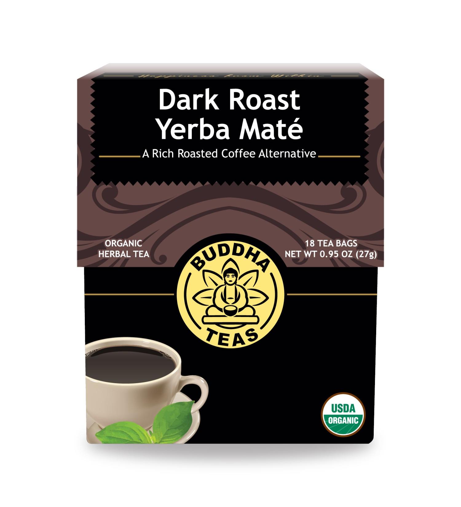 Buddha Teas Organic Dark Roast Yerba Mate - Caffeine-Free, OU Kosher, 18 Bleach-Free Bags - Buy Online on GoSupps.com