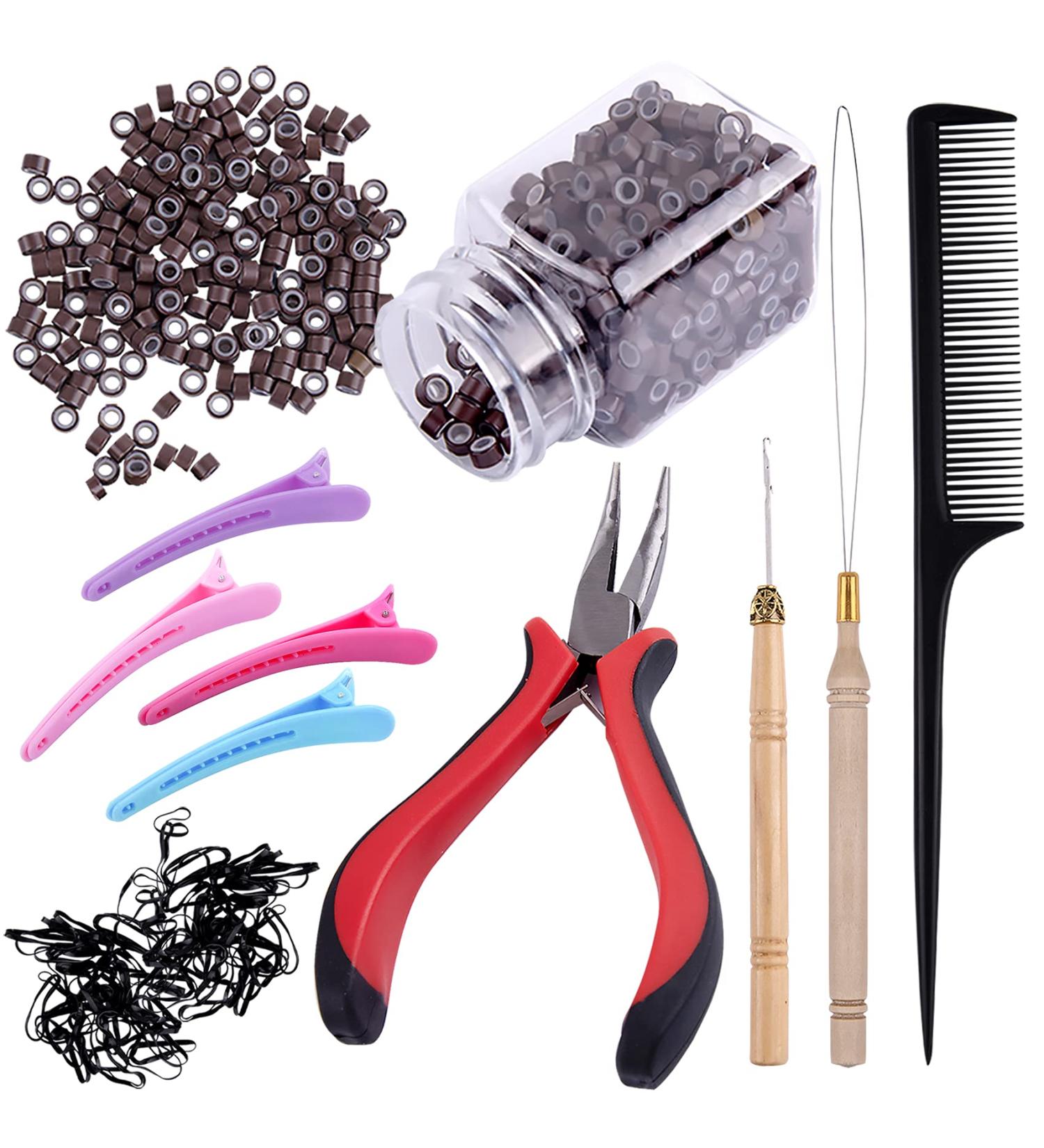 Duufin Brown Micro Ring Hair Extensions Kit - 500 Pcs with Tools and Accessories - Buy Online on GoSupps.com