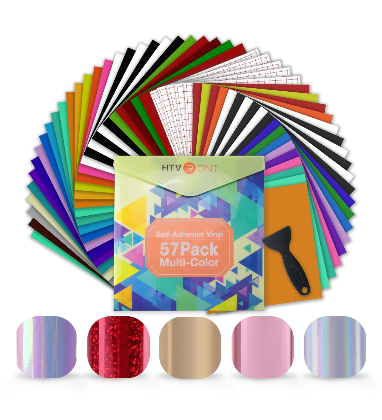 HTVRONT Permanent Vinyl for Cricut Machine- 57 Pack | 12x12 Bundle with 52 Adhesive Sheets & 5 Transfer Tape | Multicolored Vinyl for Crafts - Buy Online on GoSupps.com