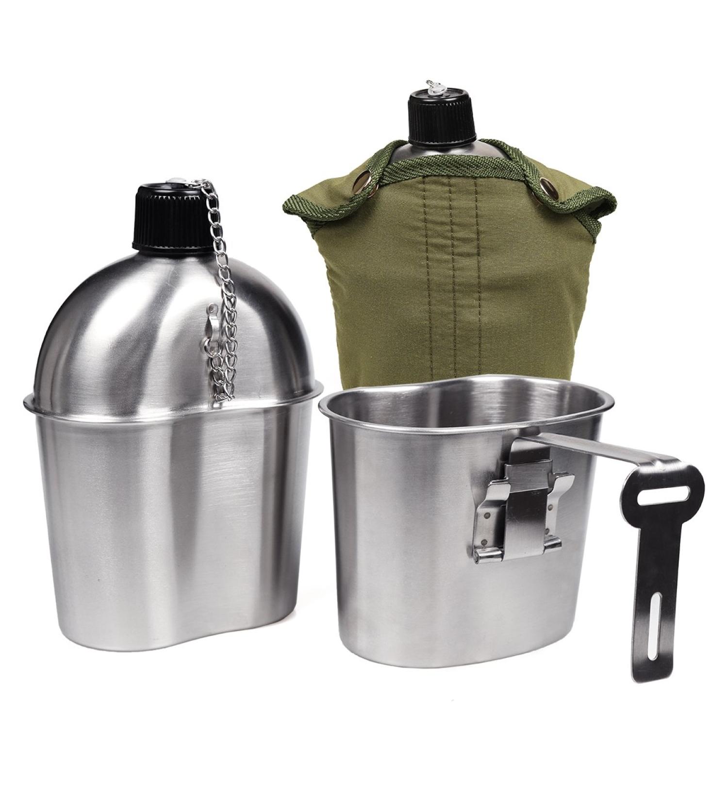 Goetland Stainless Steel WWII US Military Canteen Kit 1QT with 0.5QT Cup and Nylon Cover - Buy Online on GoSupps.com