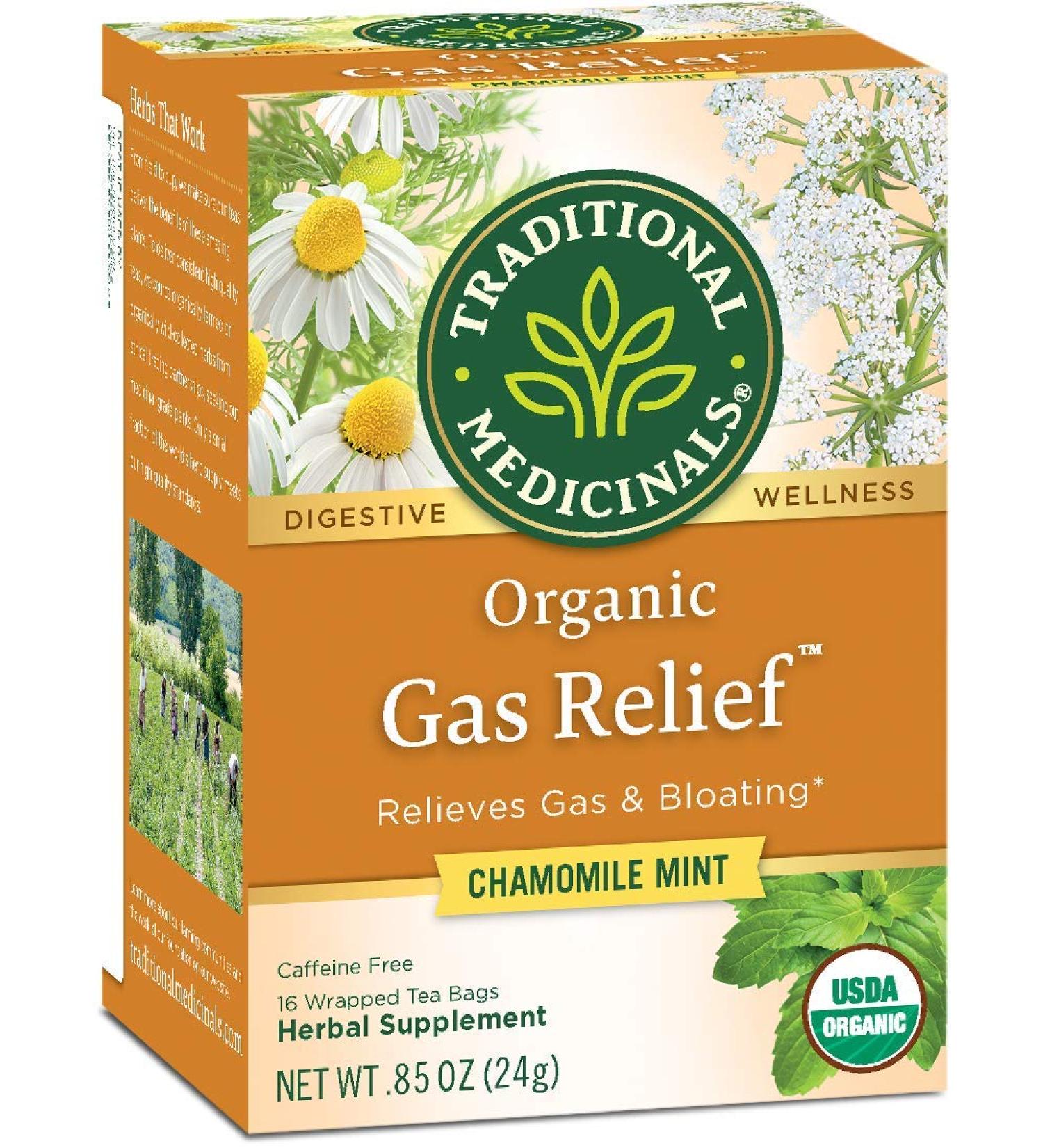 Organic Gas Relief Tea | Traditional Medicinals | Caffeine-Free | 16 Wrapped Bags - Buy Online on GoSupps.com