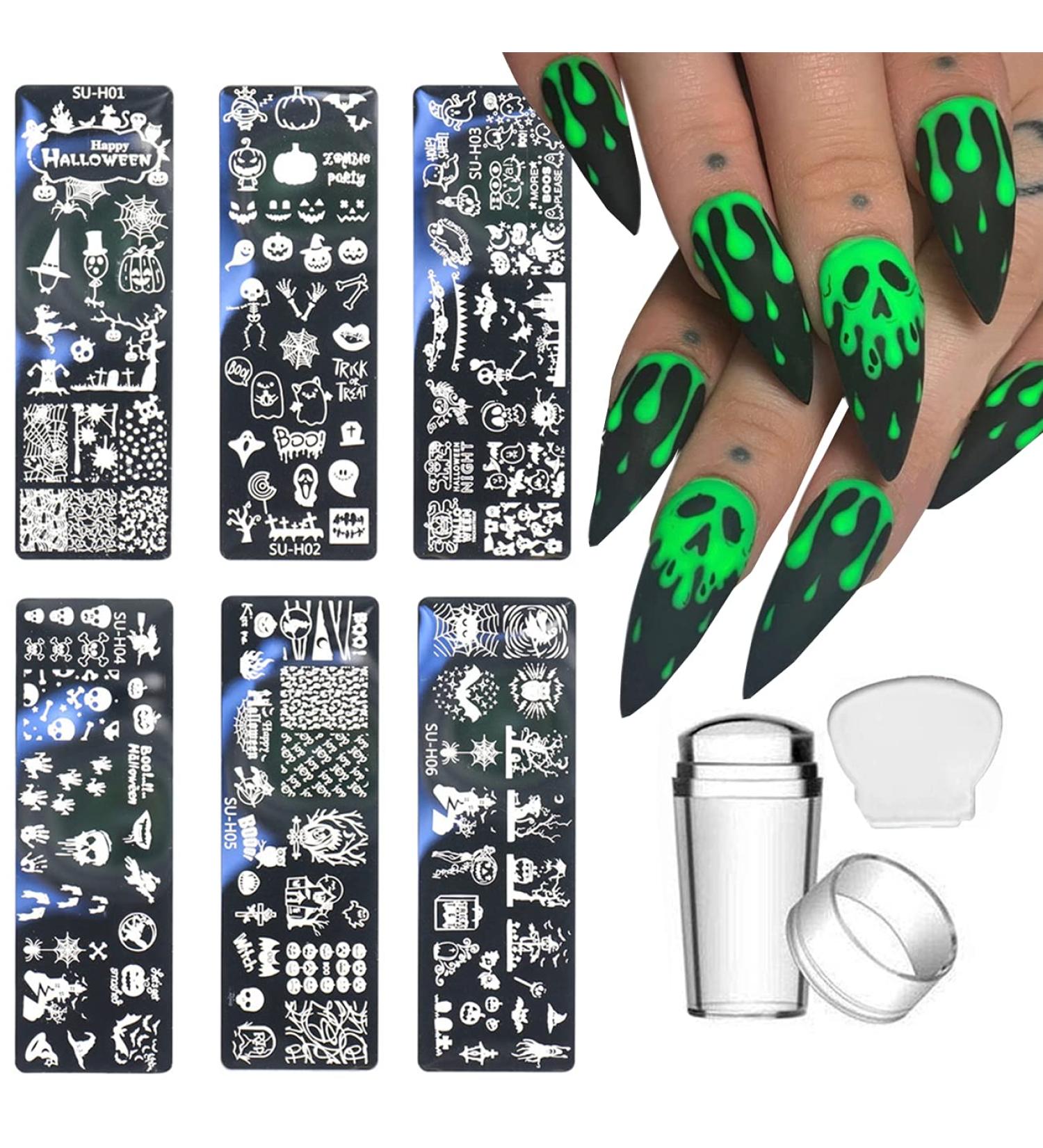 Beiling Halloween Nail Stamping Kit - Ghost, Pumpkin, Skull, Bone Patterns, 8 Piece Set - Buy Online on GoSupps.com