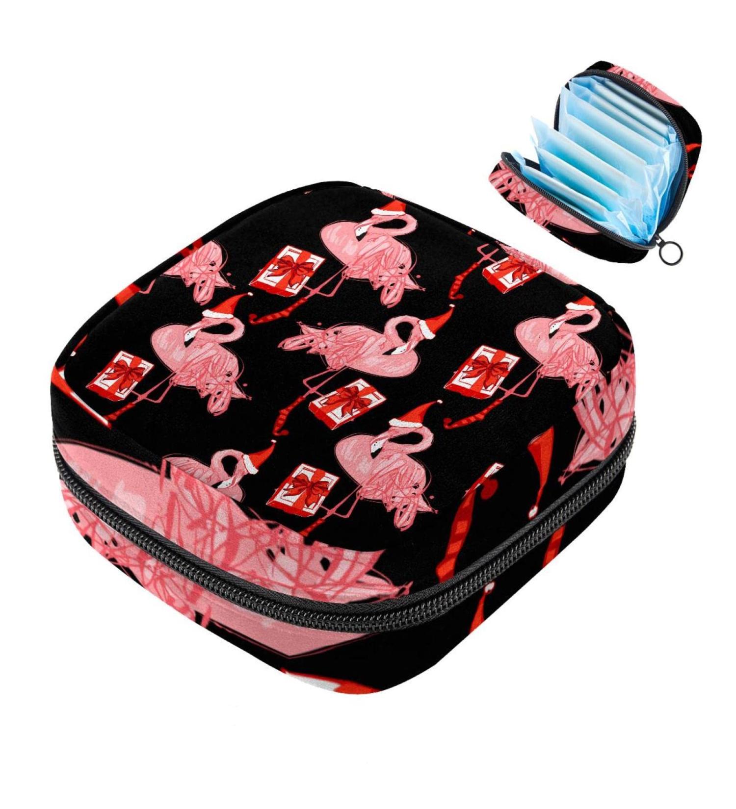 Portable Menstrual Cup & Sanitary Napkin Storage Bag - Pink Red Flamingo Pattern - Ideal for Teen Girls & Women | Perfect Gift for Christmas - Buy Online on GoSupps.com