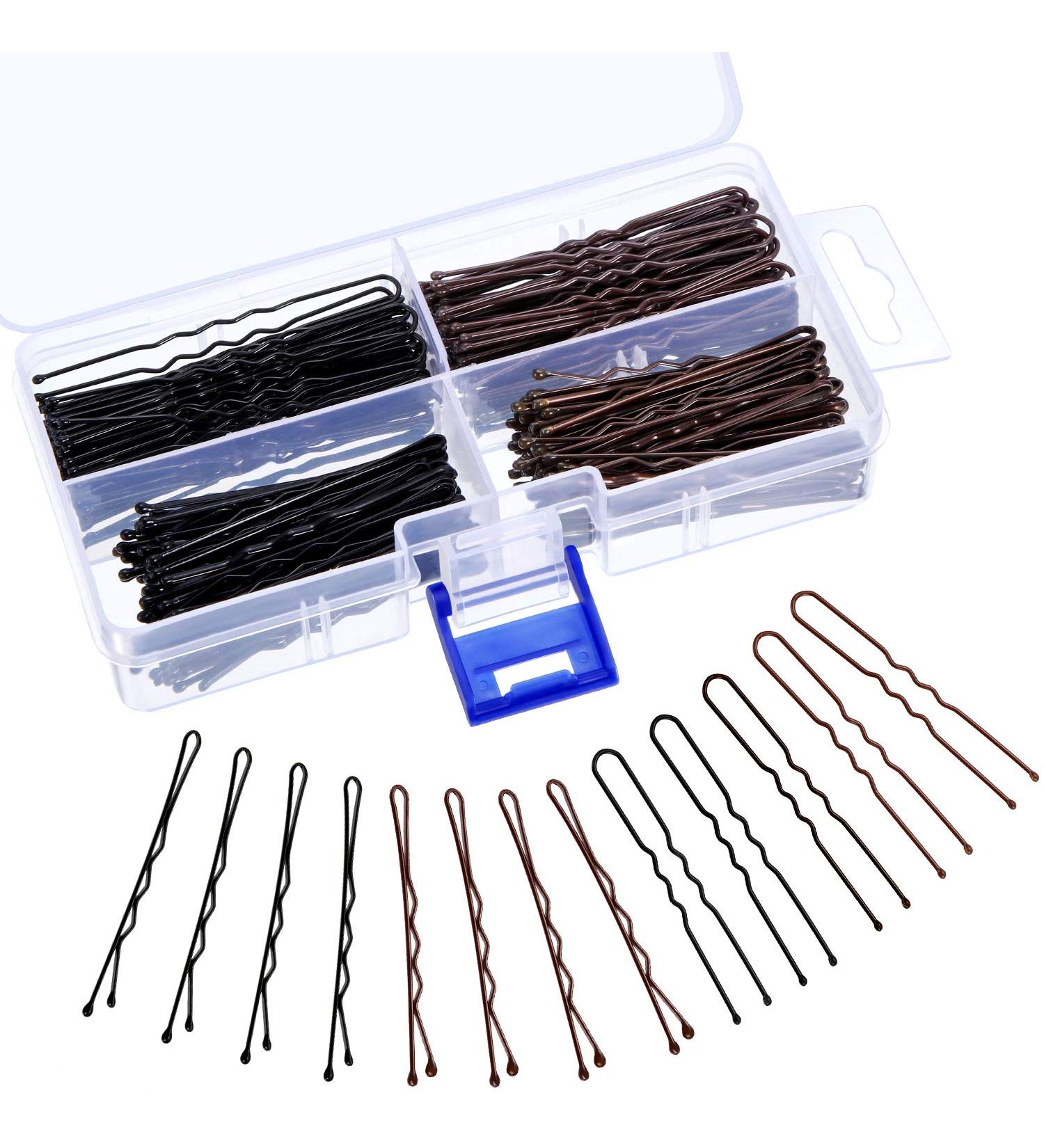 Hicarer 200-Piece Bobby Pins Set in Black and Brown | Metal U-Shaped Hair Clips Assorted Sizes | Includes Clear Storage Box - Buy Online on GoSupps.com