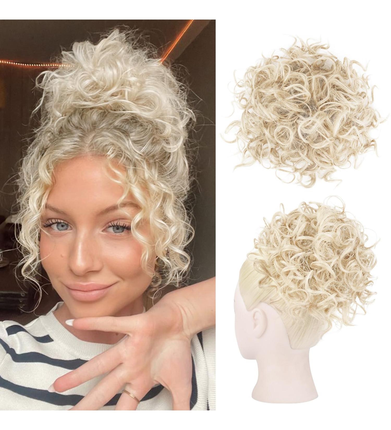 REECHO Messy Bun Hair Piece - Large Curly Wave Fake Bun Updo Hairpiece for Women, Light Blonde Wavy Color - Buy Online on GoSupps.com