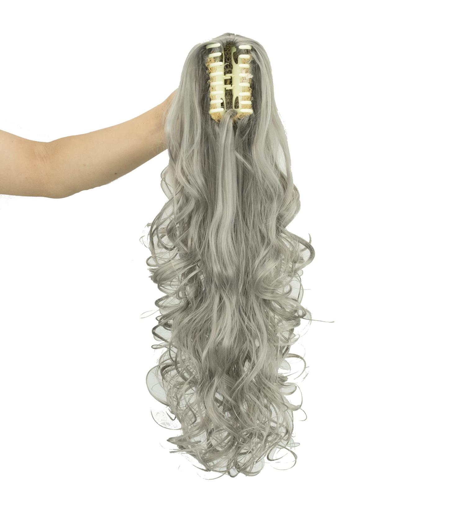 Imissu 24-Inch Thick Chaotic Curly Ponytail Extensions - Clip-In Jaw-Claw Hair Parts (Gray) | International Shipping Available - Buy Online on GoSupps.com
