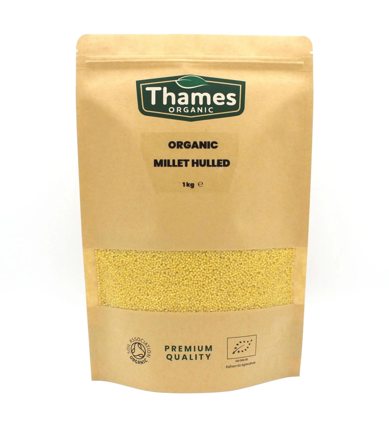 Thames Organic Millet Hulled 1kg - Certified Organic Raw Whole Grain High Fibre - GMO Free Vegan - Pack of 1 - Buy Online on GoSupps.com