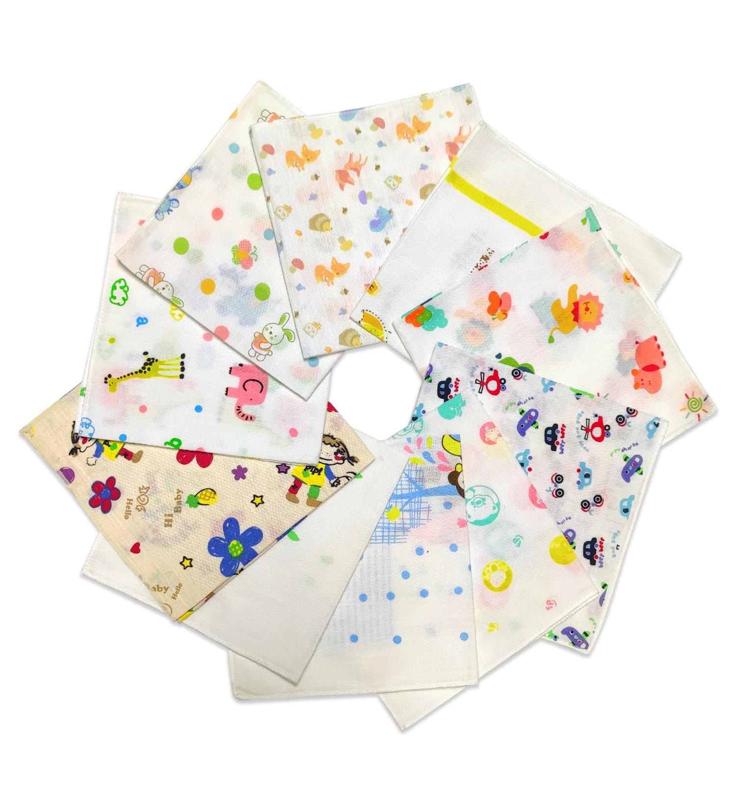 10 Cotton Baby Muslin Washcloths Set - Soft Multi-Purpose Baby Towels for Boys & Girls | Ideal for Facial Care Napkins & Bathing - Buy Online on GoSupps.com