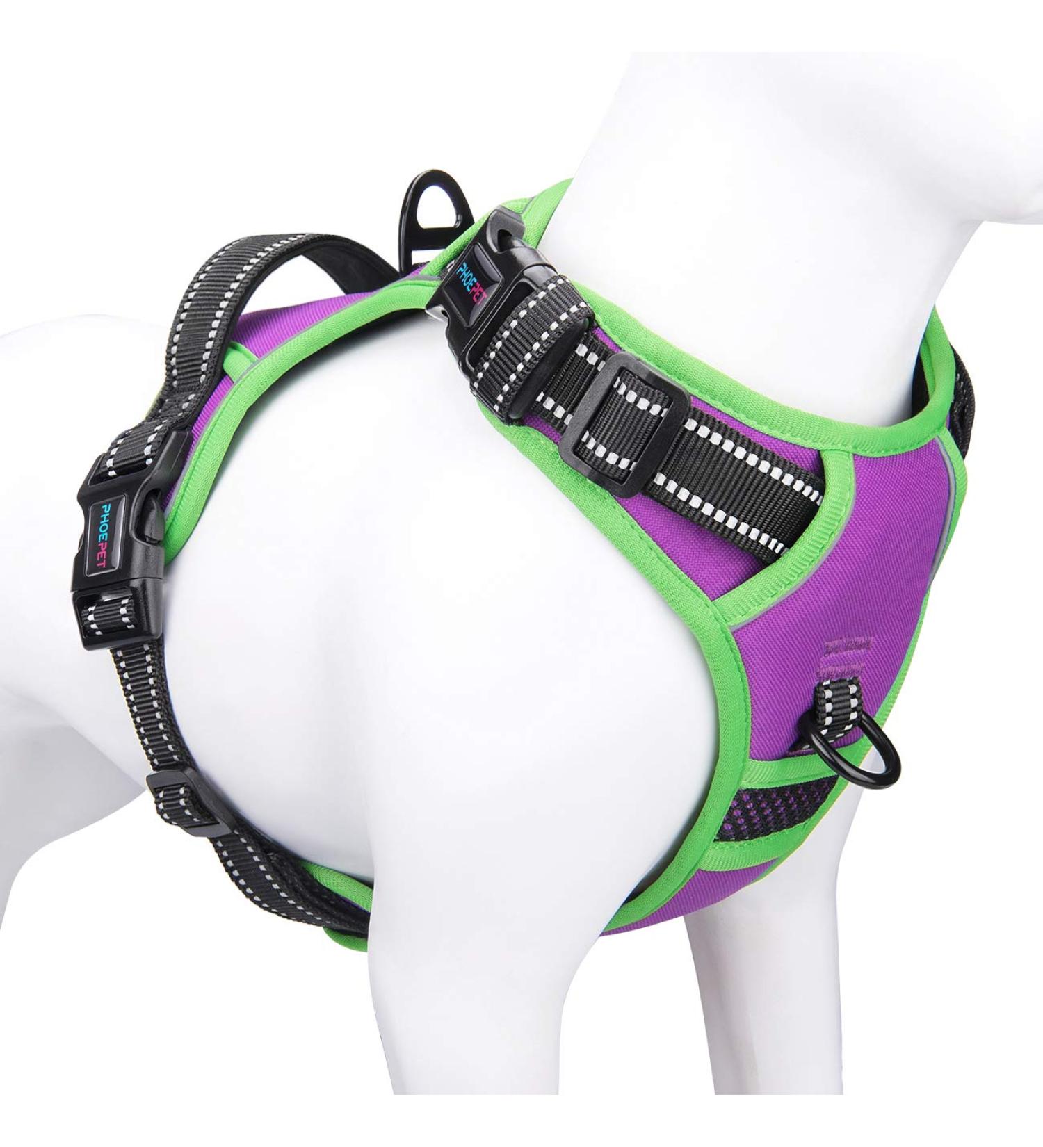 Phoepet 2019 Reflective Dog Harness for Large Breeds - Adjustable No Pulling Vest with Handle 2 Metal Rings 3 Buckles - Easy to Put On & Take Off (XL Violet) - International Shipping - Buy Online on GoSupps.com