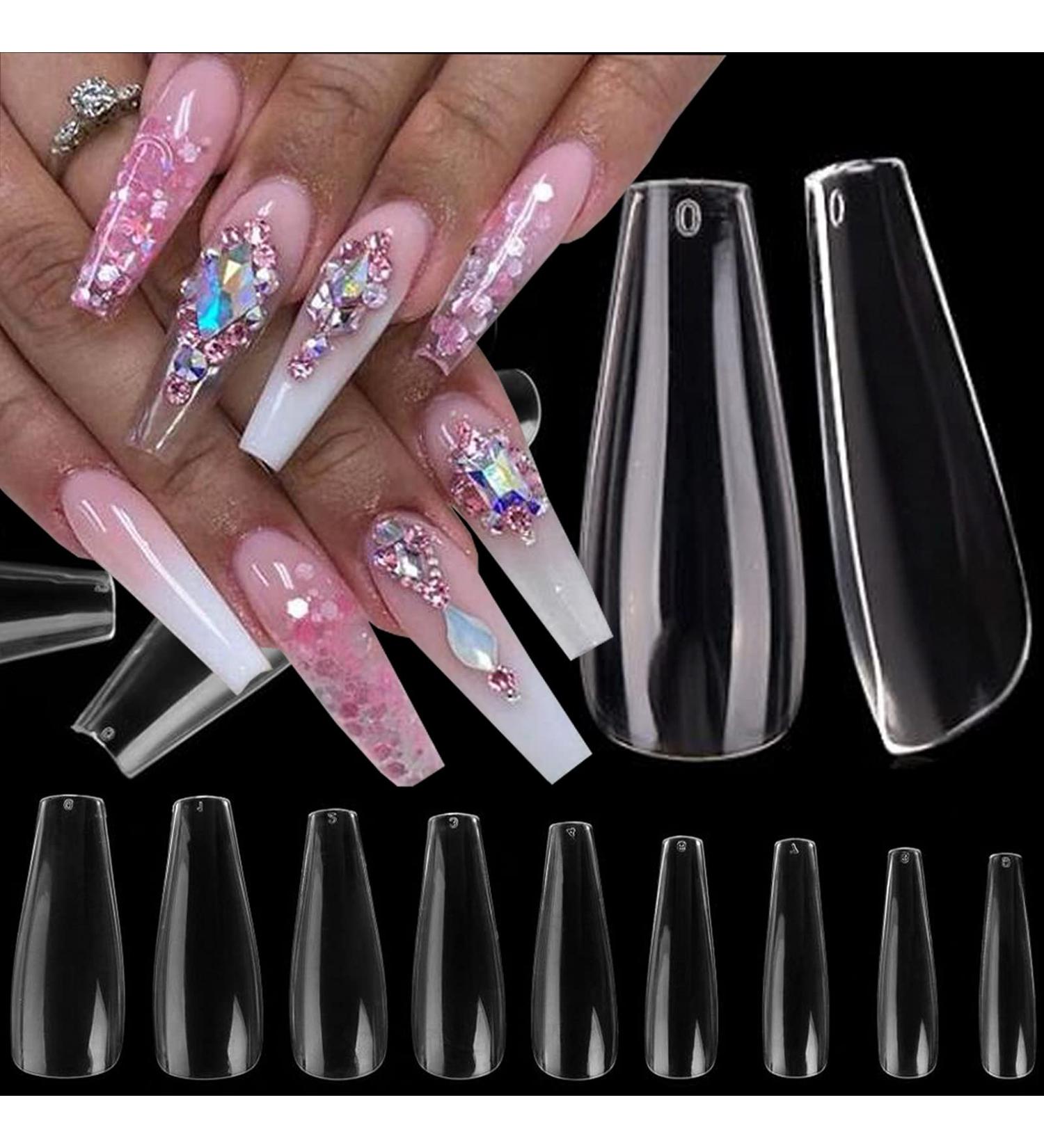 600pc Clear Acrylic Coffin False Nails - Full Cover Ballerina Shape for Women Teens Girls - Buy Online on GoSupps.com