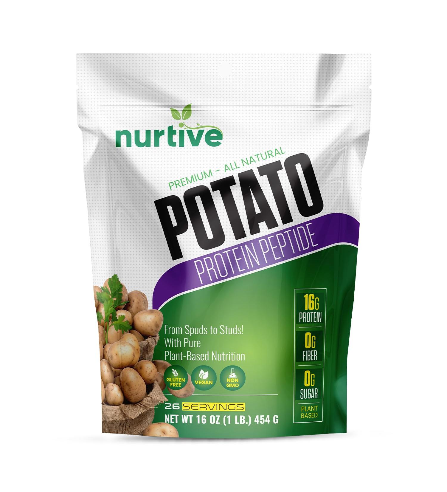 NURTIVE Potato Protein Peptide Powder - Plant-Based, Rich in Nutrients - Peptide Enriched Formula - Ideal for Shakes, Baking & Cooking - Non-GMO & Vegan Friendly - 26 Servings (16 oz / 454g) - Buy Online on GoSupps.com