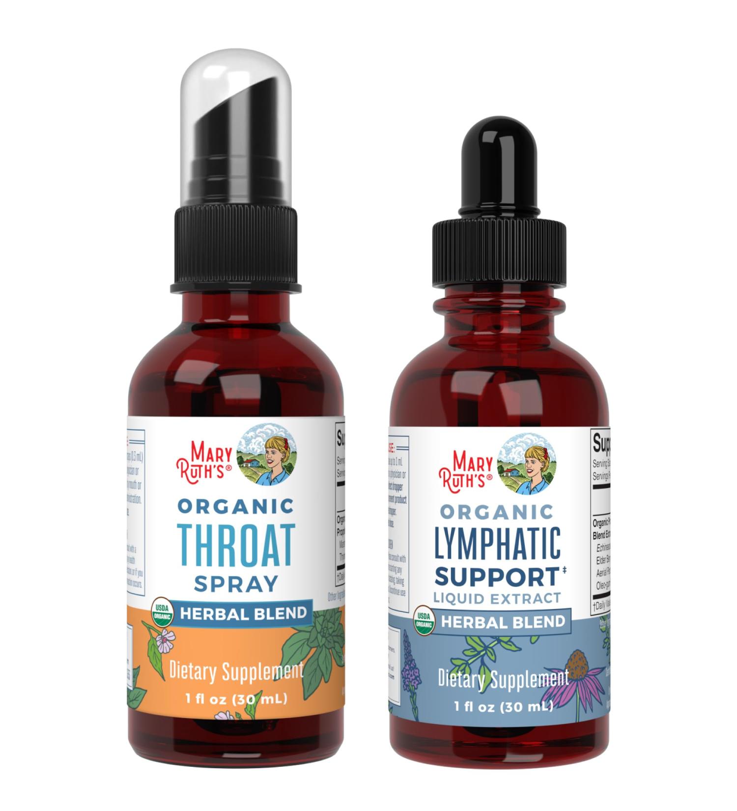 MaryRuth Organics Throat Spray (Unflavored) & Lymphatic Cleanse Drops | USDA Organic Clean Label Project Verified | Vitamins for Throat Relief Immunity & Overall Health | Vegan Gluten Free Non-G - Buy Online on GoSupps.com