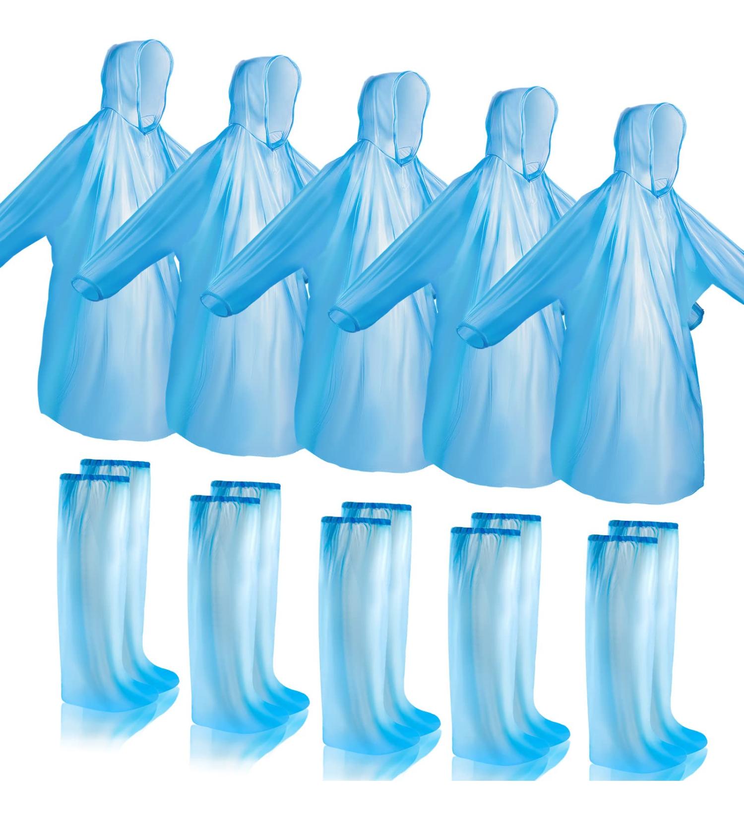 24 Pack Waterproof Disposable Ponchos & Shoe Covers Set - Blue for Women Men Kids - Buy Online on GoSupps.com