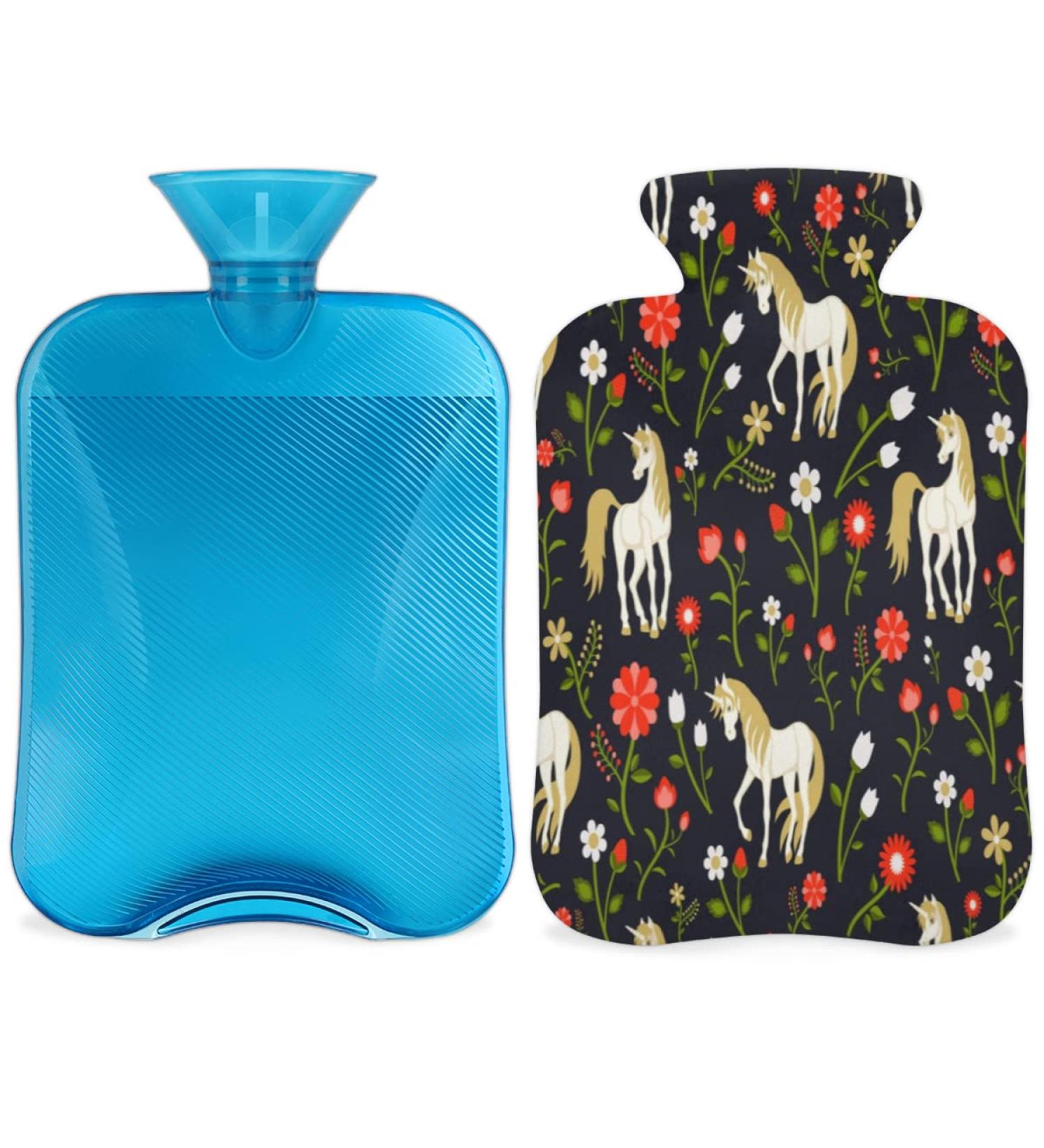 Cozy 2L Heat Bottle with Fluffy Flower Cover | Perfect Hot Water Bottle for Horses & Unicorns | Pain Relief for Back Neck & Shoulders - Buy Online on GoSupps.com