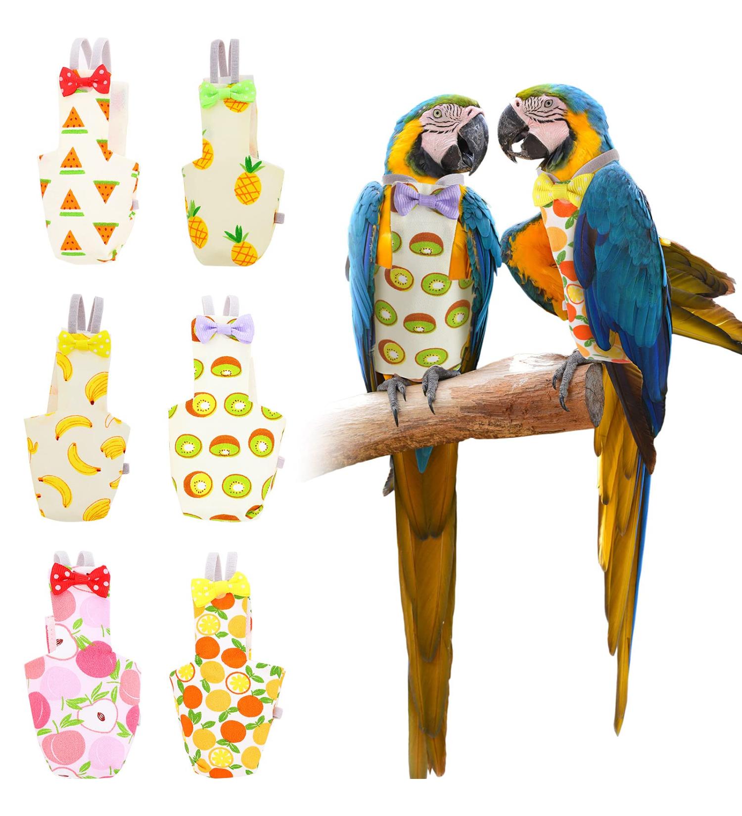 Nuanchu 6 Pieces Bird Diaper Washable Parrot Diapers Reusable Bird Flight Suit Diaper Waterproof Inner Layer Protective Parrot Nappy Clothes for Parakeet Parrot Mini Macaw Budgie Canary  Fruit Style Medium - Buy Online on GoSupps.com