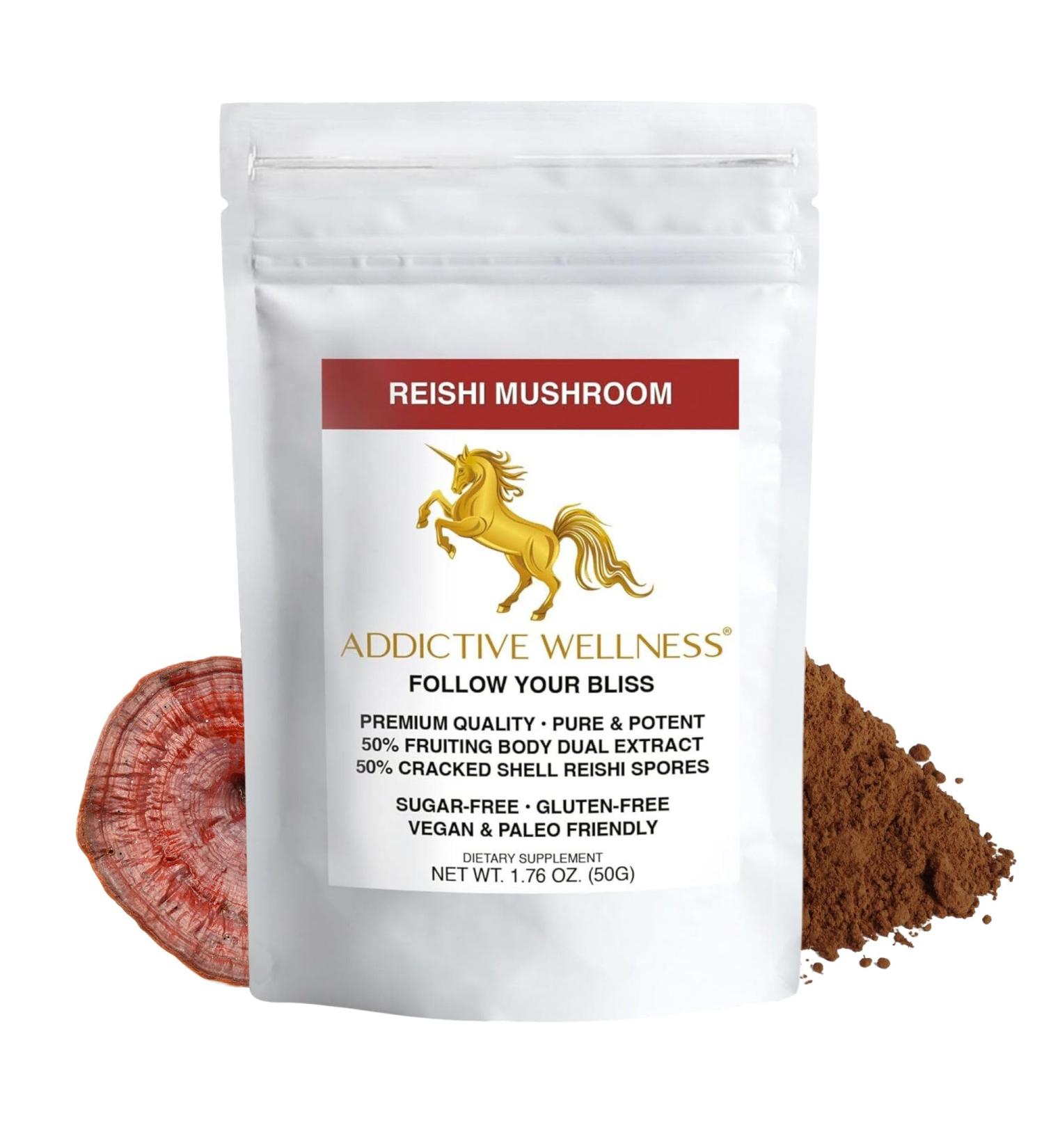 Addictive Wellness Reishi Mushroom Extract Powder + Spores (50/50 Blend) Wood Grown Pure & Potent Wildcrafted Ganoderma 50g (1.76 oz) 1.76 Ounce (Pack of 1) - Buy Online on GoSupps.com