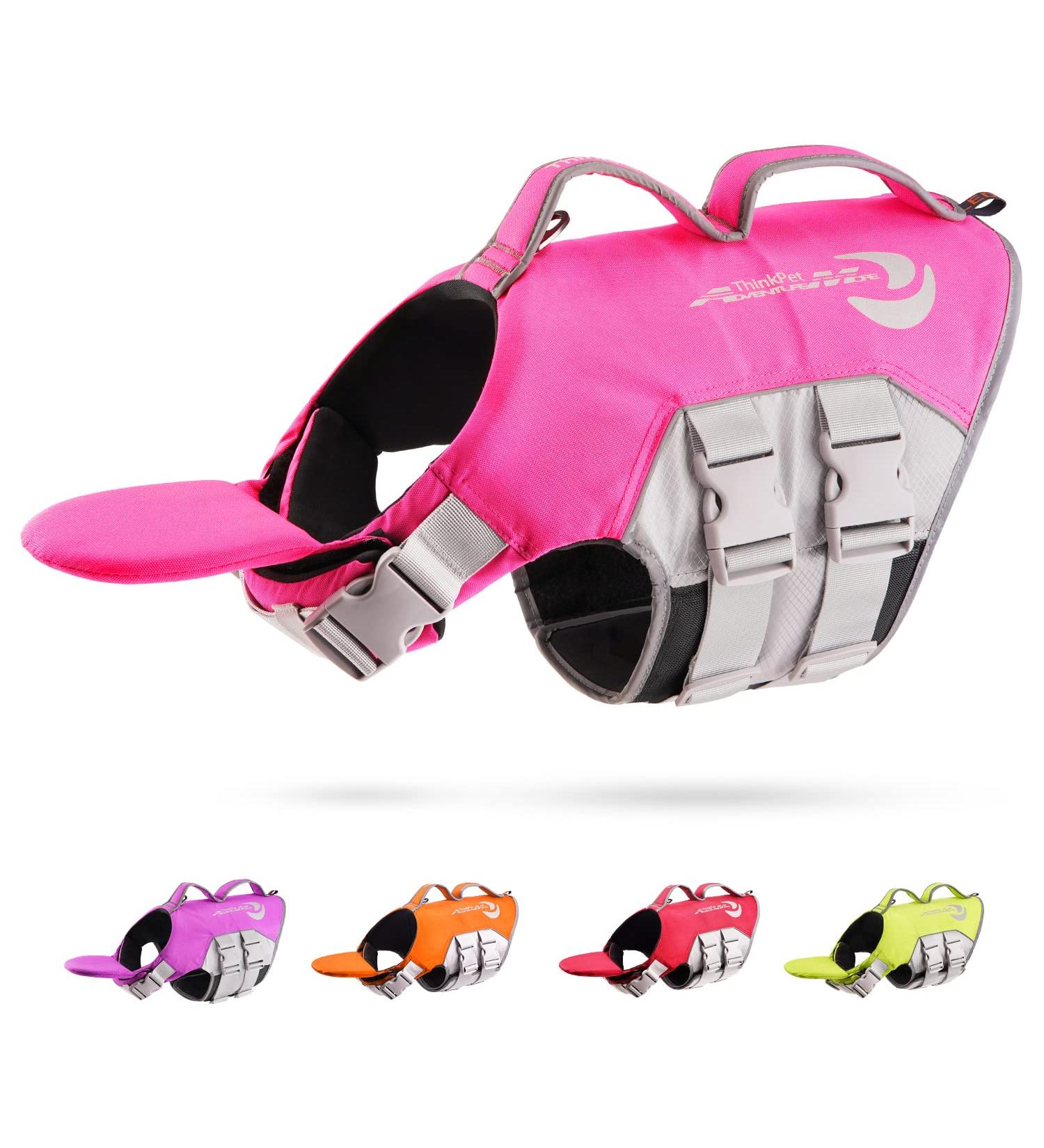 ThinkPet Adjustable Dog Life Jacket - Reflective Pink XXL for Safety & Buoyancy | International Shipping Available - Buy Online on GoSupps.com
