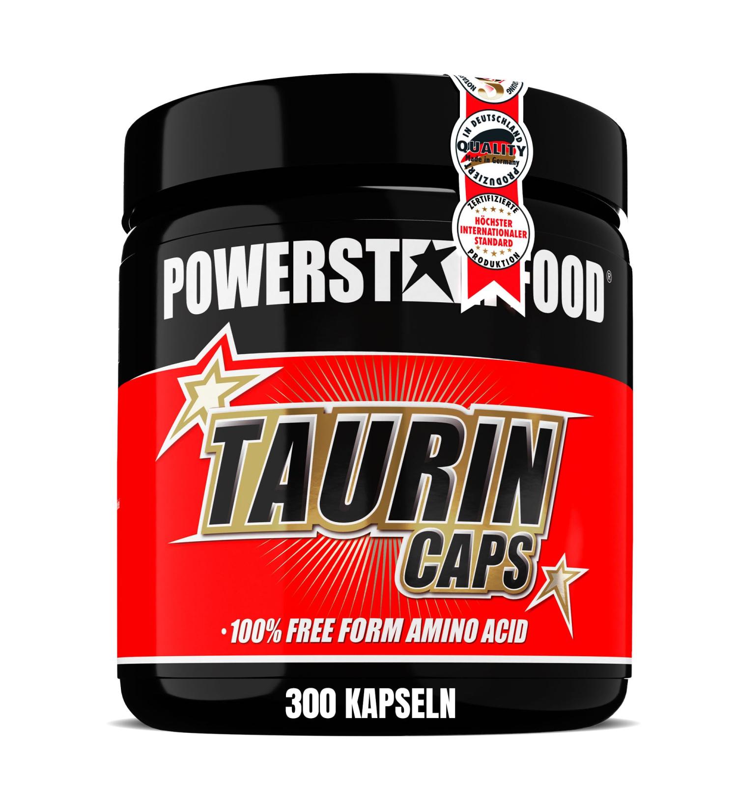 Powerstar Taurin Caps - 300 Capsules | 3400mg Pure Taurine | Vitamin B6 Enriched | High Quality Raw Materials | Vegetarian | Made in Germany - Buy Online on GoSupps.com