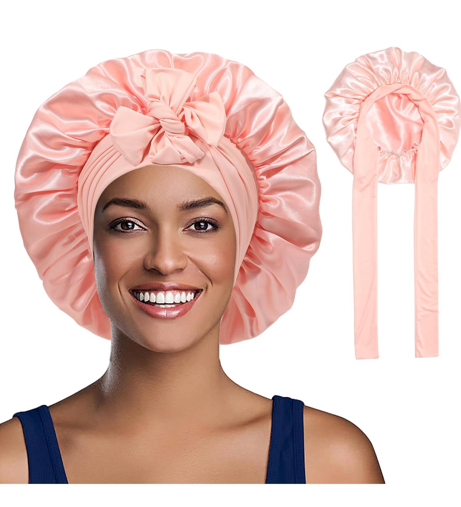 Welrog Satin Hair Hood for Women - Double-Sided Silk Bonnet for Hair Protection - Sleep Hood - Pink/Light Pink - Buy Online on GoSupps.com