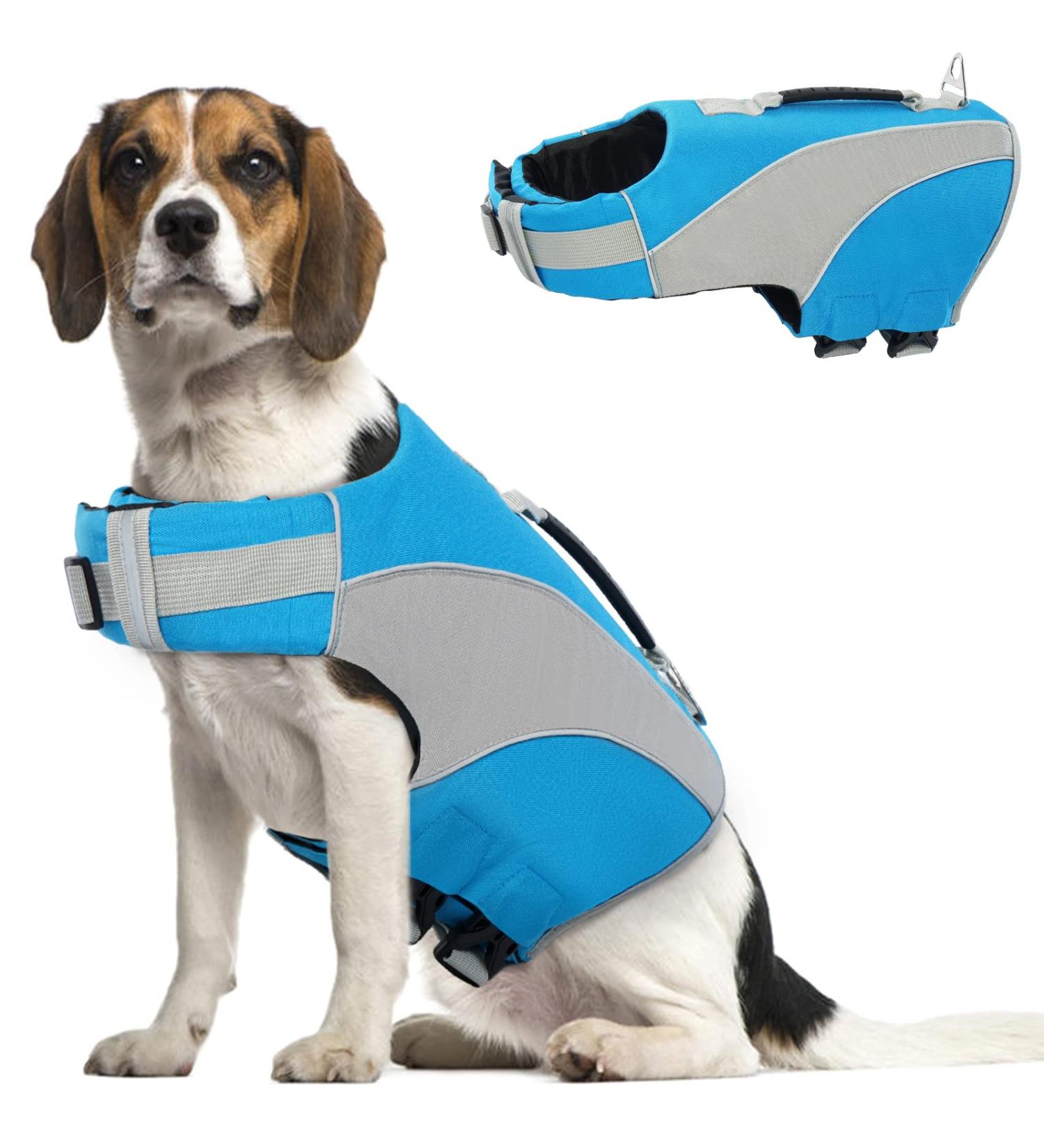Ultimate Dog Life Vest - Ripstop Float Coat for All Sizes | Lifeguard Swimming Vest with Rescue Handle & Reflectors (Blue Large) - Buy Online on GoSupps.com