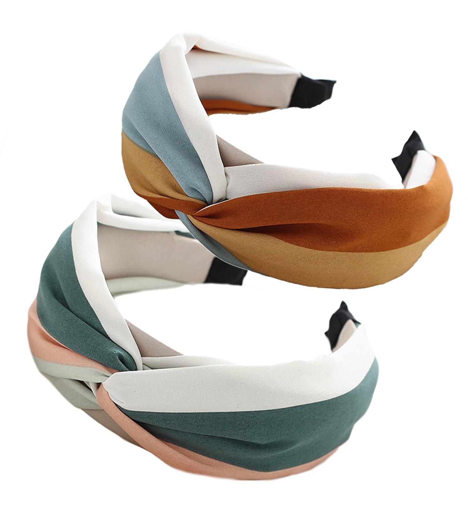 Buy 2 Retro Boho Hair Ties for Women - Vintage Fabric Hair Bands for Fitness Yoga & Makeup - Orange & Brown - Buy Online on GoSupps.com