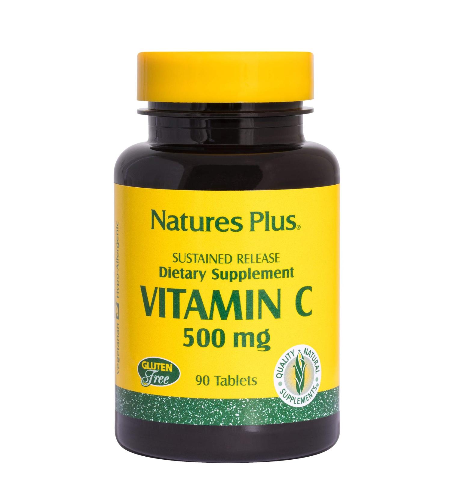NaturesPlus Vitamin C with Rose Hips - 500 mg 90 Vegetarian Tablets - Corn-Free Gluten-Free - 90 Servings