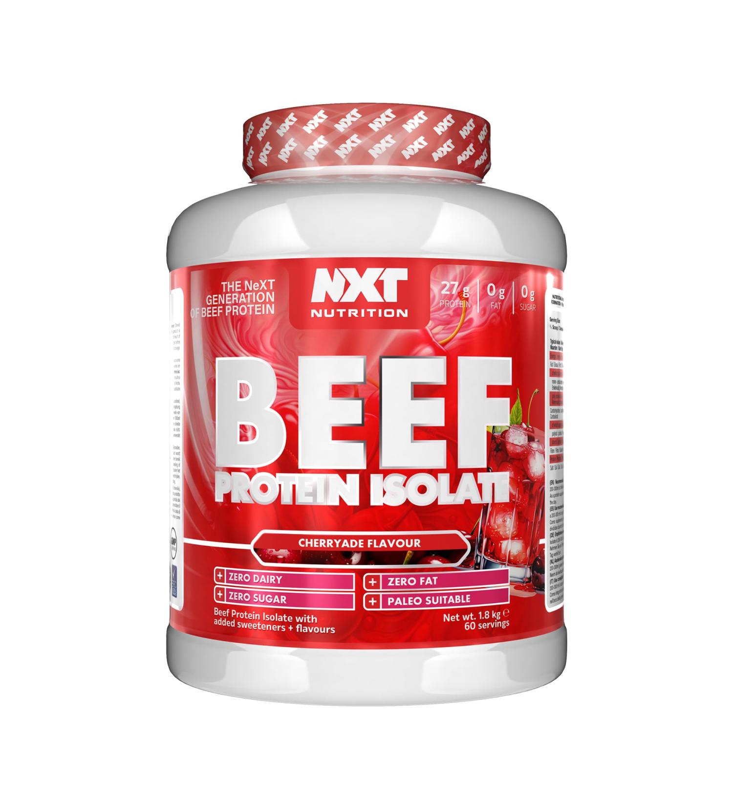 NXT Nutrition Beef Protein Isolate Powder - High Natural Amino Acids - 1.8kg Cherryade - Paleo Keto Friendly - Dairy & Gluten Free - Buy Online on GoSupps.com