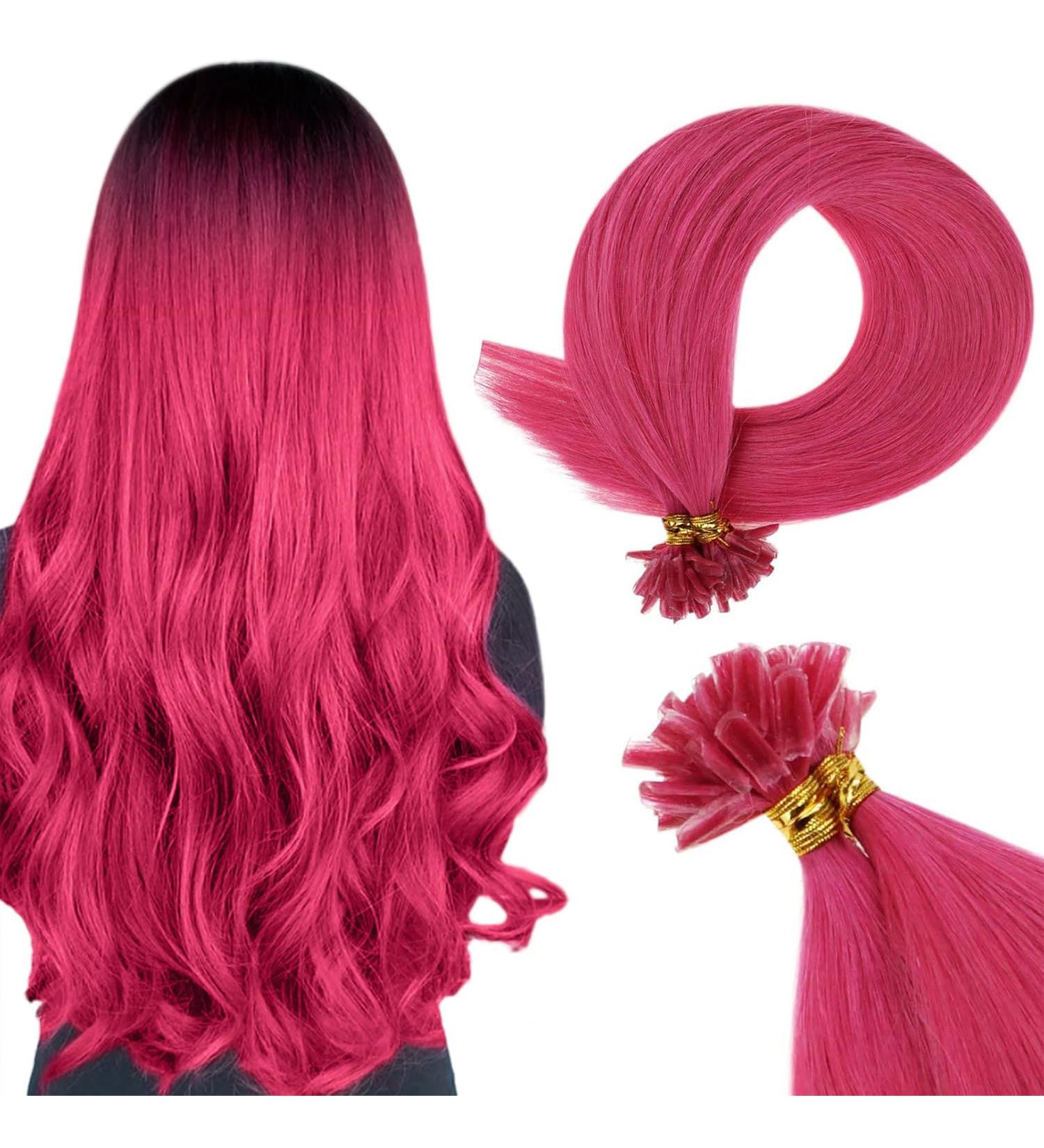 Runature Pink Hair Extensions - 40cm U Tip Real Remy Hair 16 Inch 25 Strands 20g Hot Pink - Buy Online on GoSupps.com