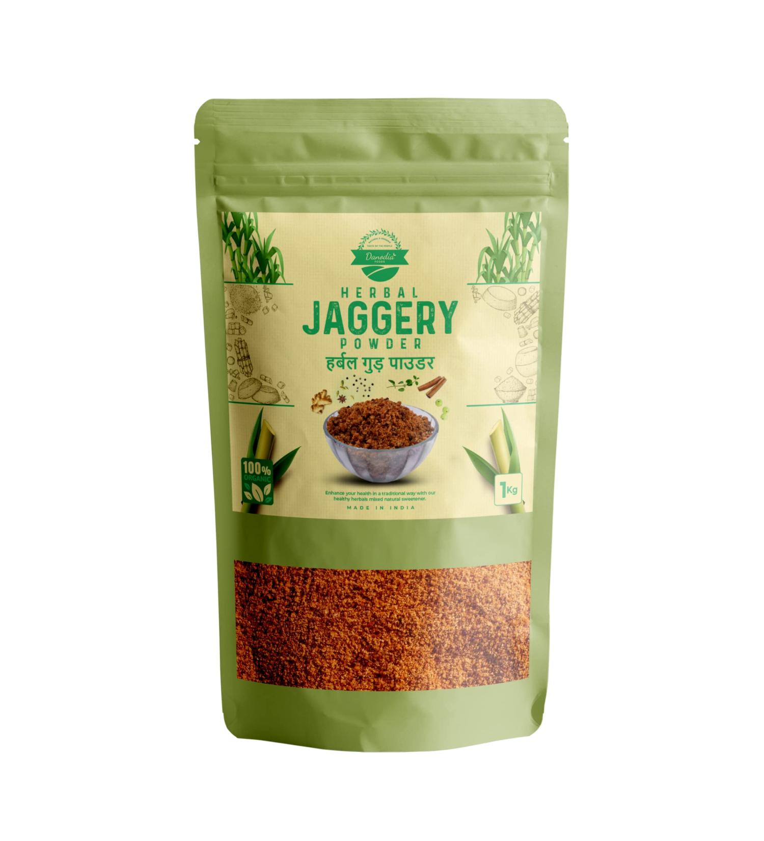 Danodia Foods Brown Sugarcane Jaggery Powder 1kg Traditionally Made 100% Natural No Additives - Pack of 1