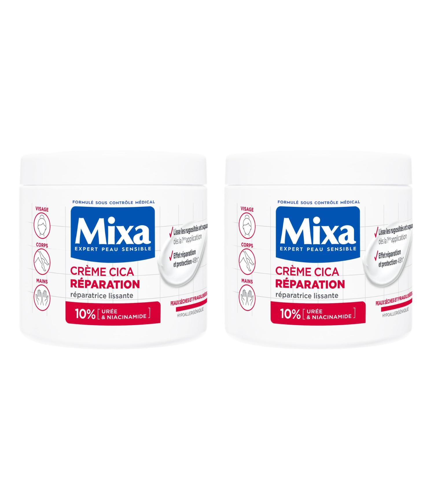 Mixa Expert Sensitive Skin - Cica Repair Cream - Long-Lasting Effect Repair - Very Dry and Rough Skin - Face Body Hands - Hypoallergenic - 400 ml - Pack of 2 - Buy Online on GoSupps.com