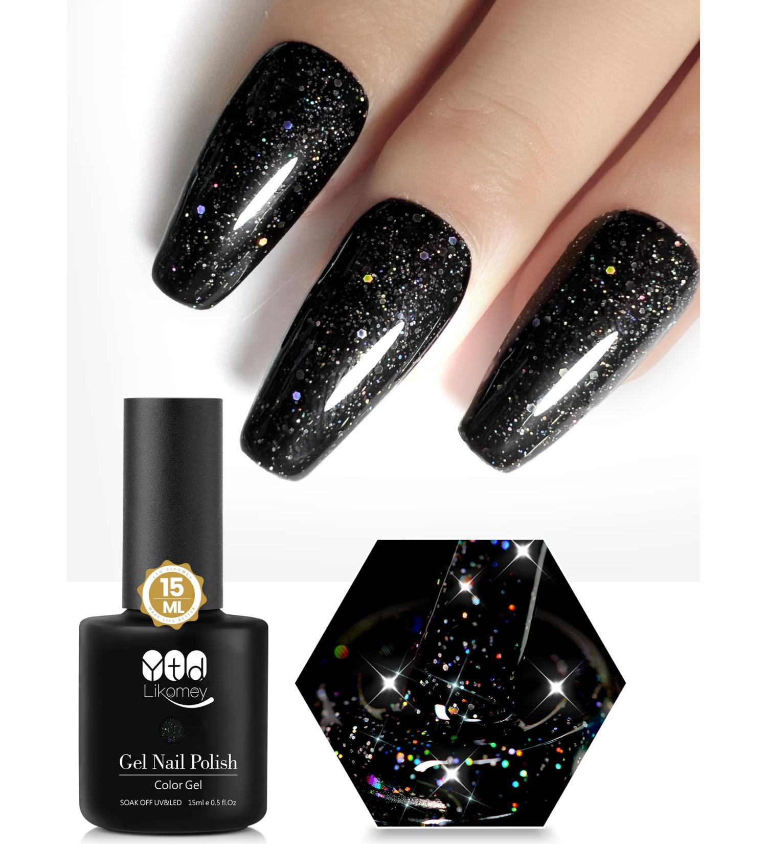 Likomey Gel Nail Polish 15ml - Colorful Black Glitter | Soak Off UV Gel for Salon & Home Manicures - Buy Online on GoSupps.com