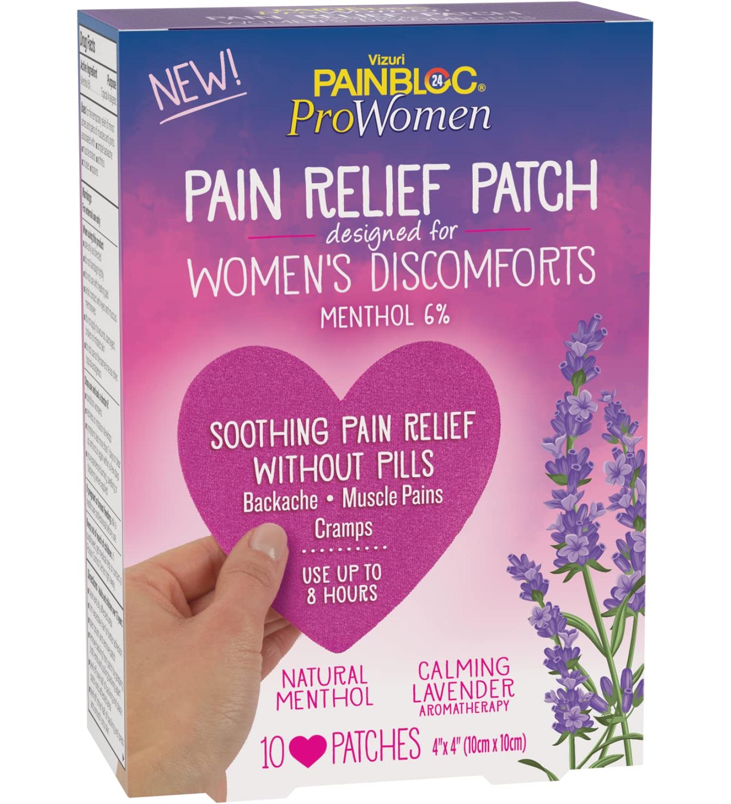 Painbloc24 Prowomen 6% Menthol Patch for Back Pain, Muscle Soreness, Cramps - Women's Natural Pain Relief, 10 Heart Patches - Buy Online on GoSupps.com