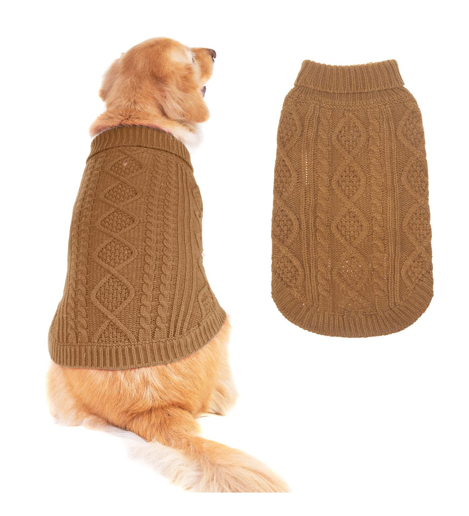 Bingpet Turtleneck Knitted Sweater for Dogs & Cats - Classic Braided Design Warm Winter Clothing (Medium Brown) - Perfect Pet Outfits for Cold Season - Buy Online on GoSupps.com