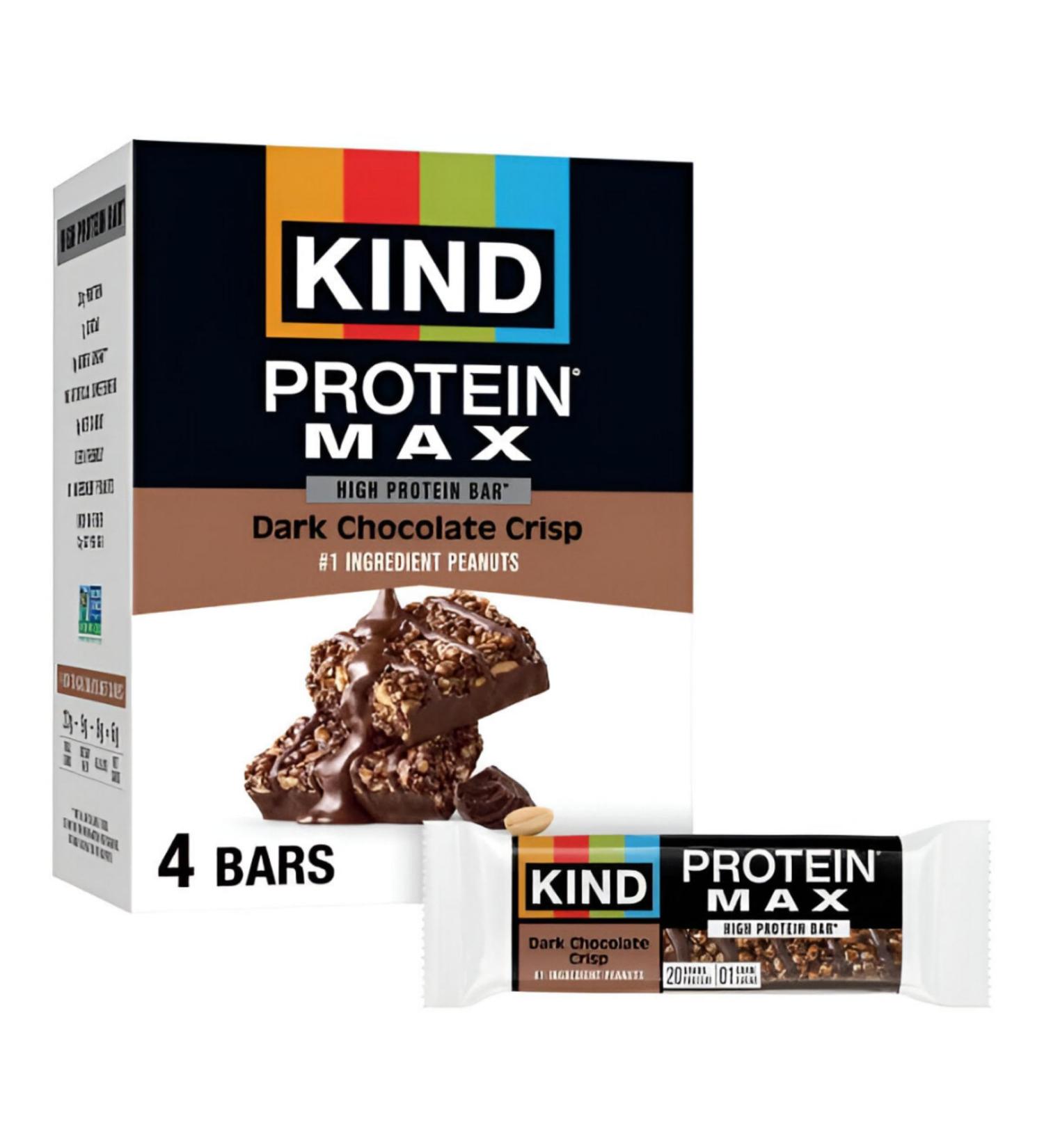 KIND Protein MAX Dark Chocolate Crisp 20g Protein 1g Sugar Low Sugar High Protein Snack Bars 4 Count 1 Count (Pack of 4) - Buy Online on GoSupps.com