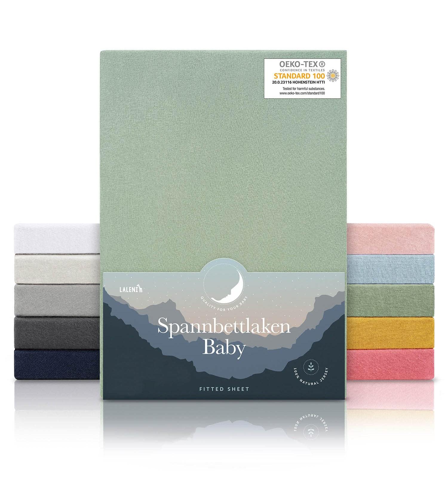 Laleni 2 Set Fitted Sheet - Oeko-Tex Certified 100% Cotton Cable Car Design Breathable Baby Jersey 38x77 cm Summer Green - Buy Online on GoSupps.com