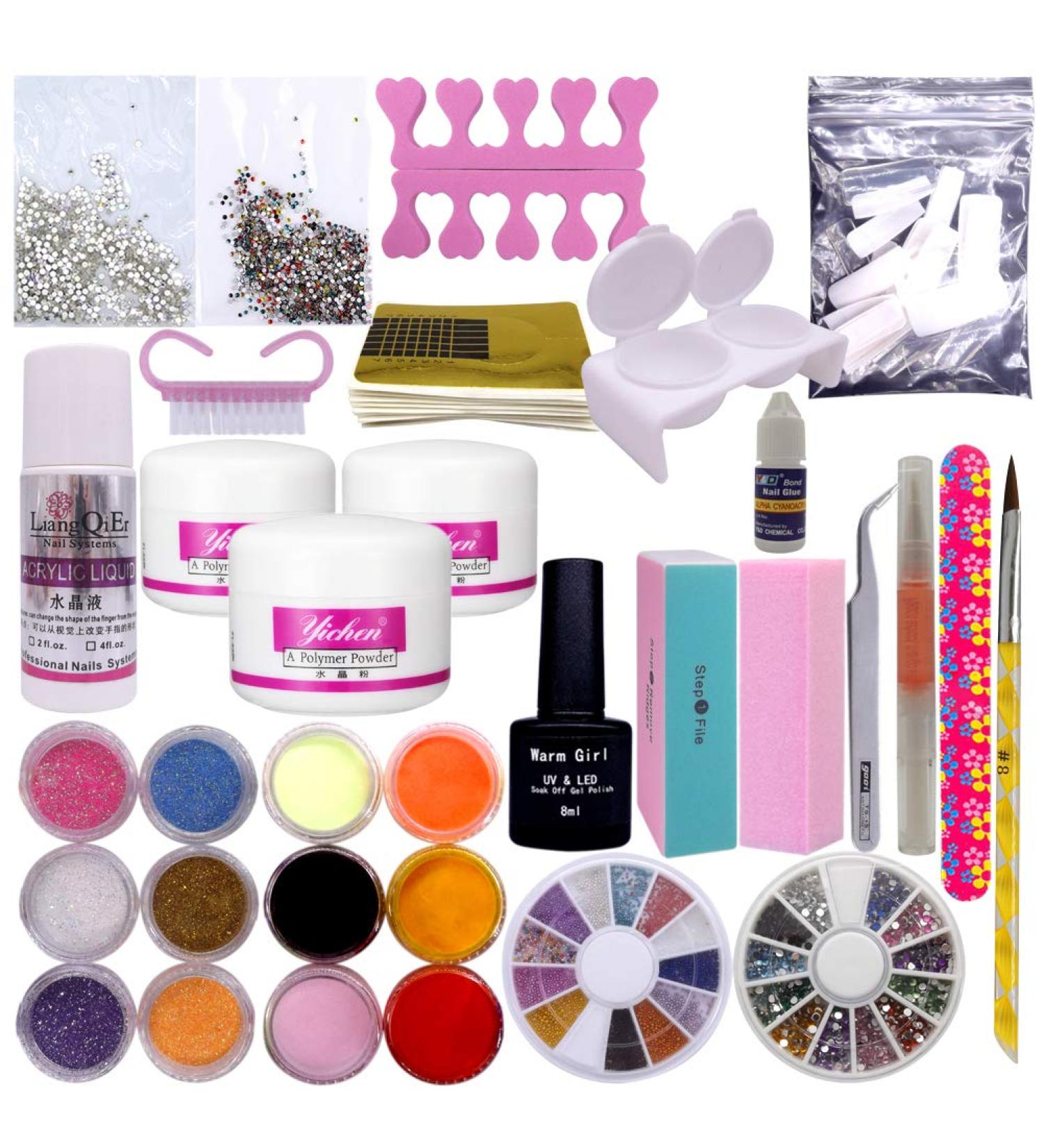 Warm Girl Acrylic Nail Set - 3 Colors Glitter Powder & Nail Art Essentials for Extensions - Buy Online on GoSupps.com